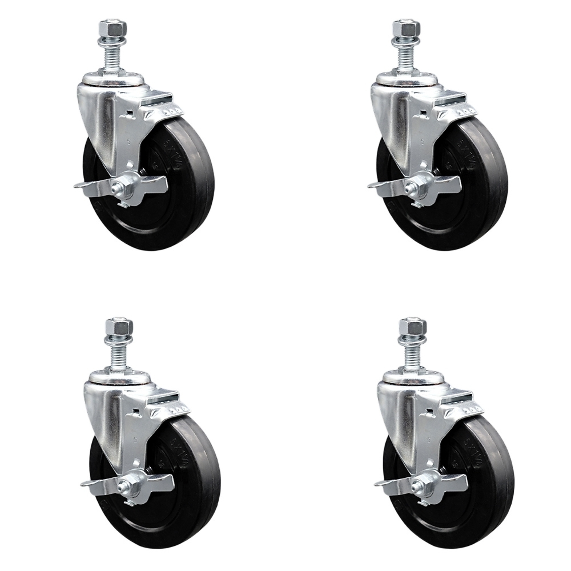 Service Caster, 5Inch x 1 1/4Inch Stem Casters, Wheel Diameter 5 in, Caster Type Swivel, Package (qty.) 4, Model SCC-TS20S514-SRS-TLB-M1015-4