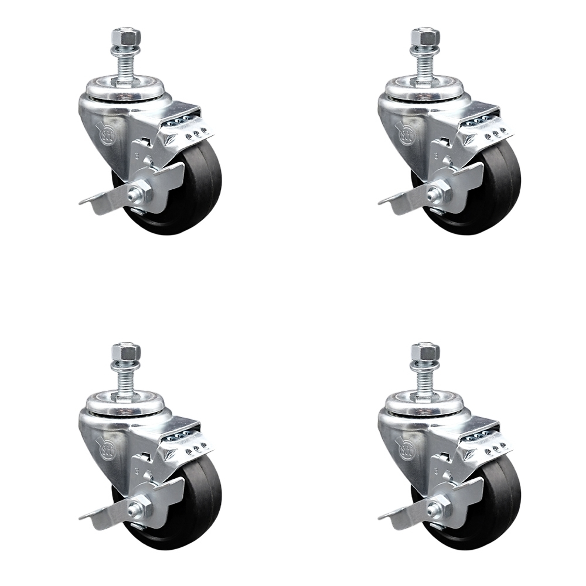 Service Caster, 3Inch x 1 1/4Inch Stem Casters, Wheel Diameter 3 in, Caster Type Swivel, Package (qty.) 4, Model SCC-SSTS20S314-SRS-TLB-M1015-4