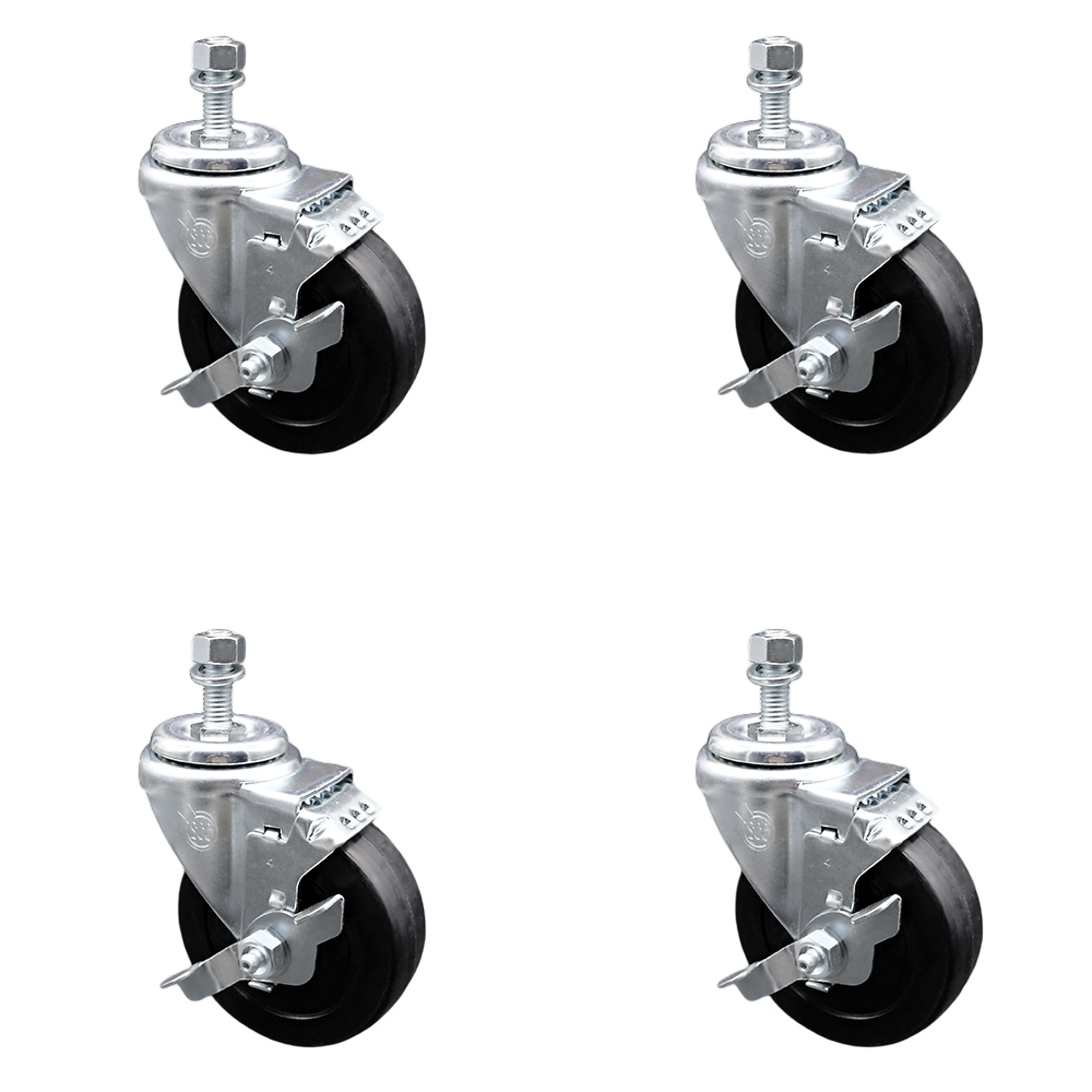 Service Caster, 4Inch x 1 1/4Inch Stem Casters, Wheel Diameter 4 in, Caster Type Swivel, Package (qty.) 4, Model SCC-SSTS20S414-SRS-TLB-M1215-4