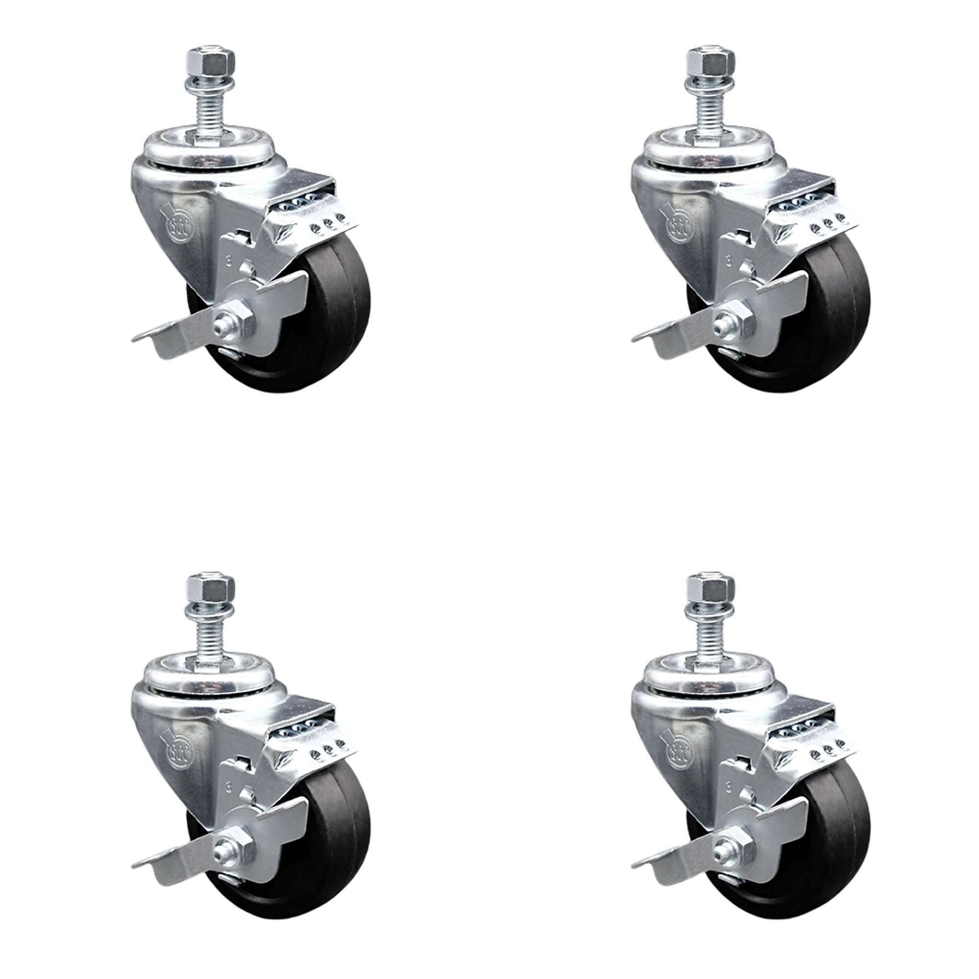 Service Caster, 3Inch x 1 1/4Inch Stem Casters, Wheel Diameter 3 in, Caster Type Swivel, Package (qty.) 4, Model SCC-SSTS20S314-SRS-TLB-M1215-4