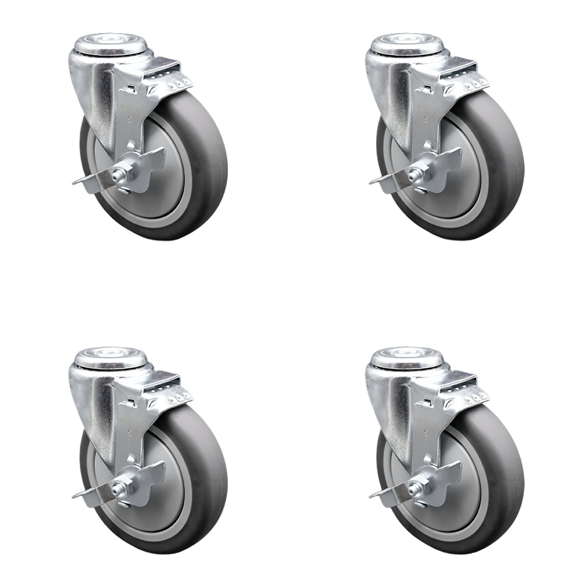 Service Caster, 5Inch x 1 1/4Inch Stem Casters, Wheel Diameter 5 in, Caster Type Swivel, Package (qty.) 4, Model SCC-BH20S514-TPRB-TLB-4