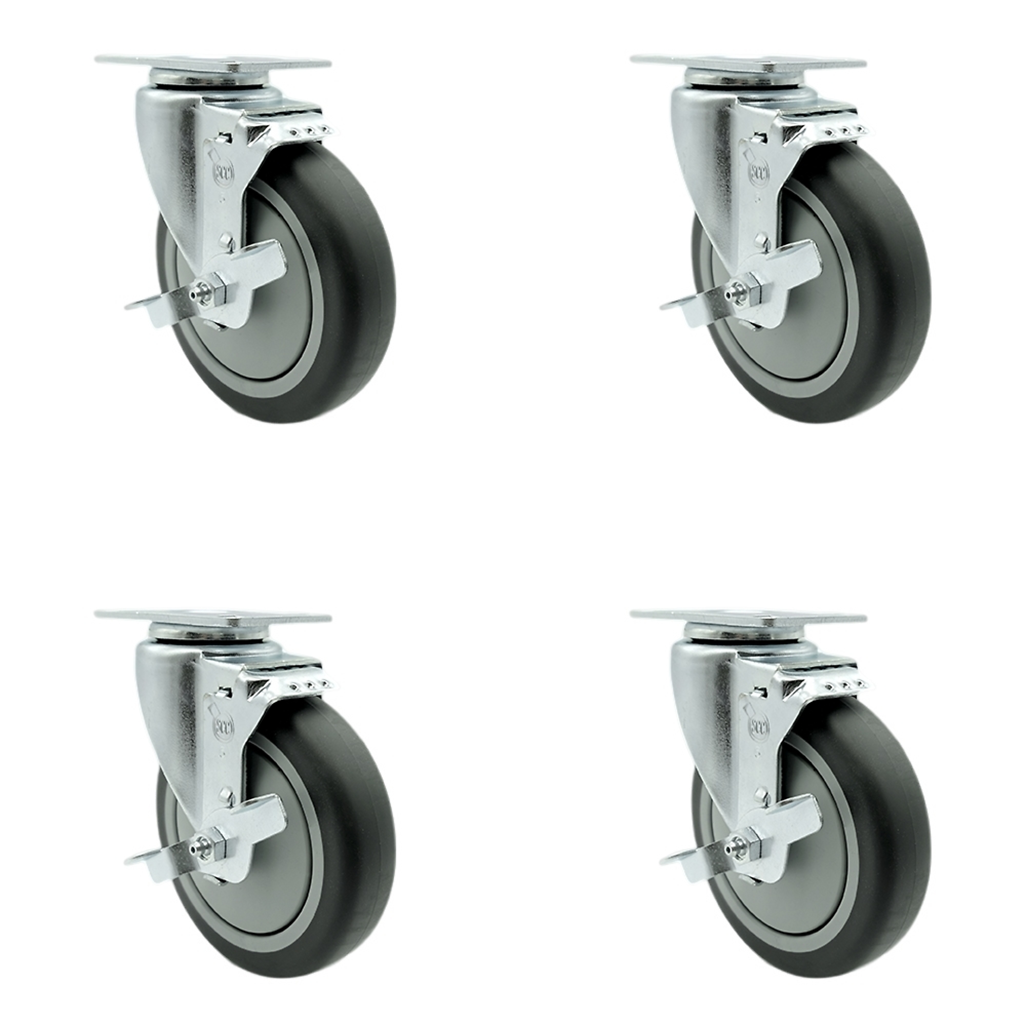 Service Caster, 5Inch x 1 1/4Inch Plate Casters, Wheel Diameter 5 in, Caster Type Swivel, Package (qty.) 4, Model SCC-SS20S514-TPRB-TLB-4