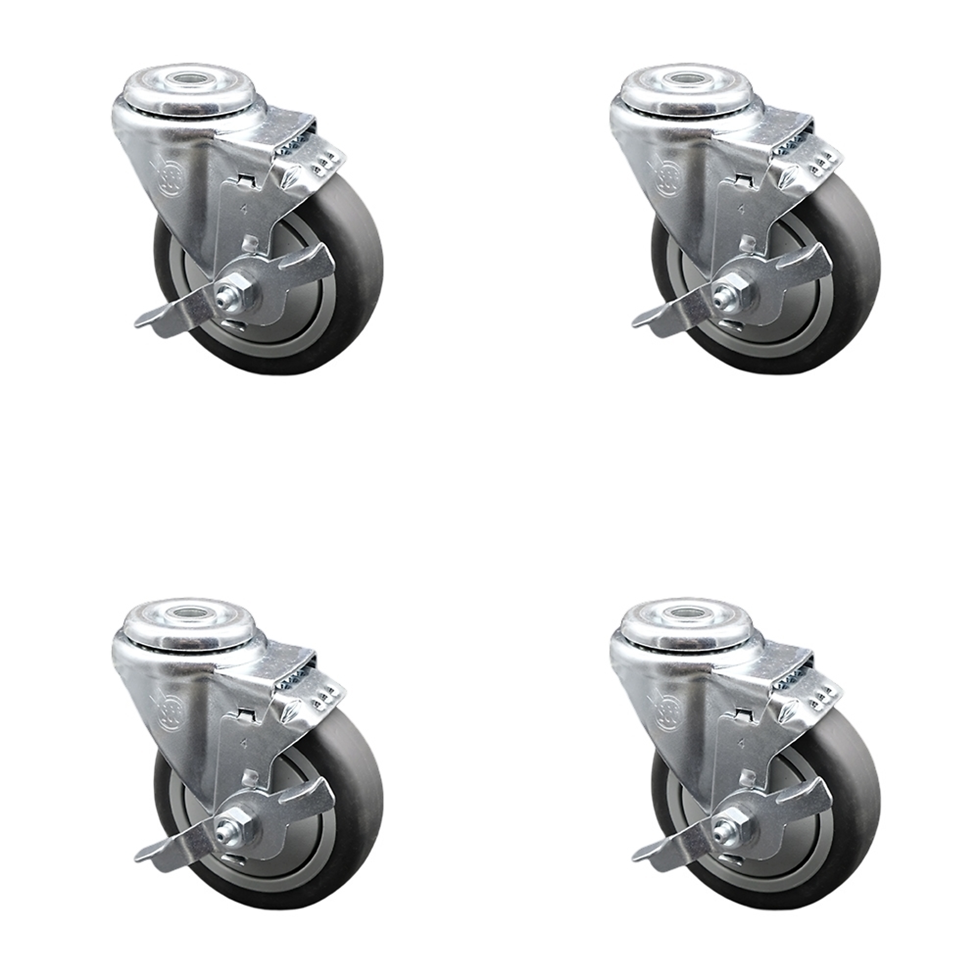 Service Caster, 4Inch x 1 1/4Inch Stem Casters, Wheel Diameter 4 in, Caster Type Swivel, Package (qty.) 4, Model SCC-BH20S414-TPRB-TLB-4