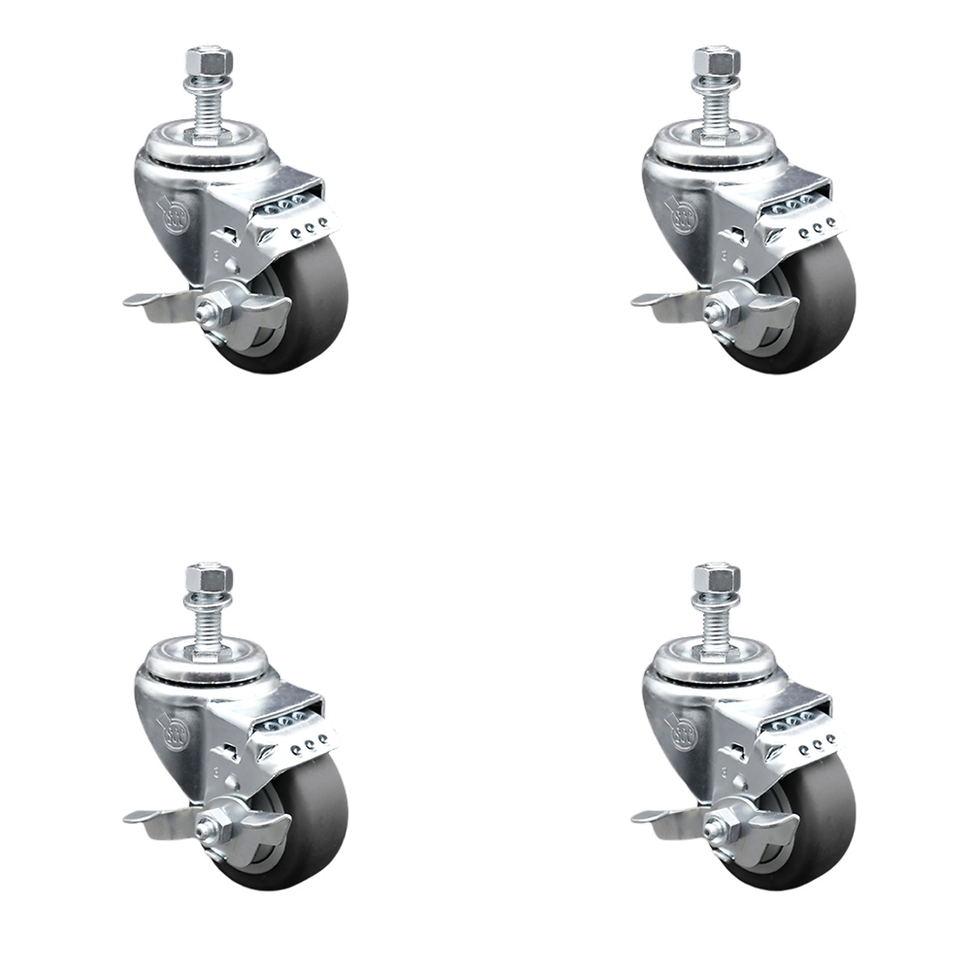 Service Caster, 3Inch x 1 1/4Inch Stem Casters, Wheel Diameter 3 in, Caster Type Swivel, Package (qty.) 4, Model SCC-TS20S314-TPRB-TLB-381615-4