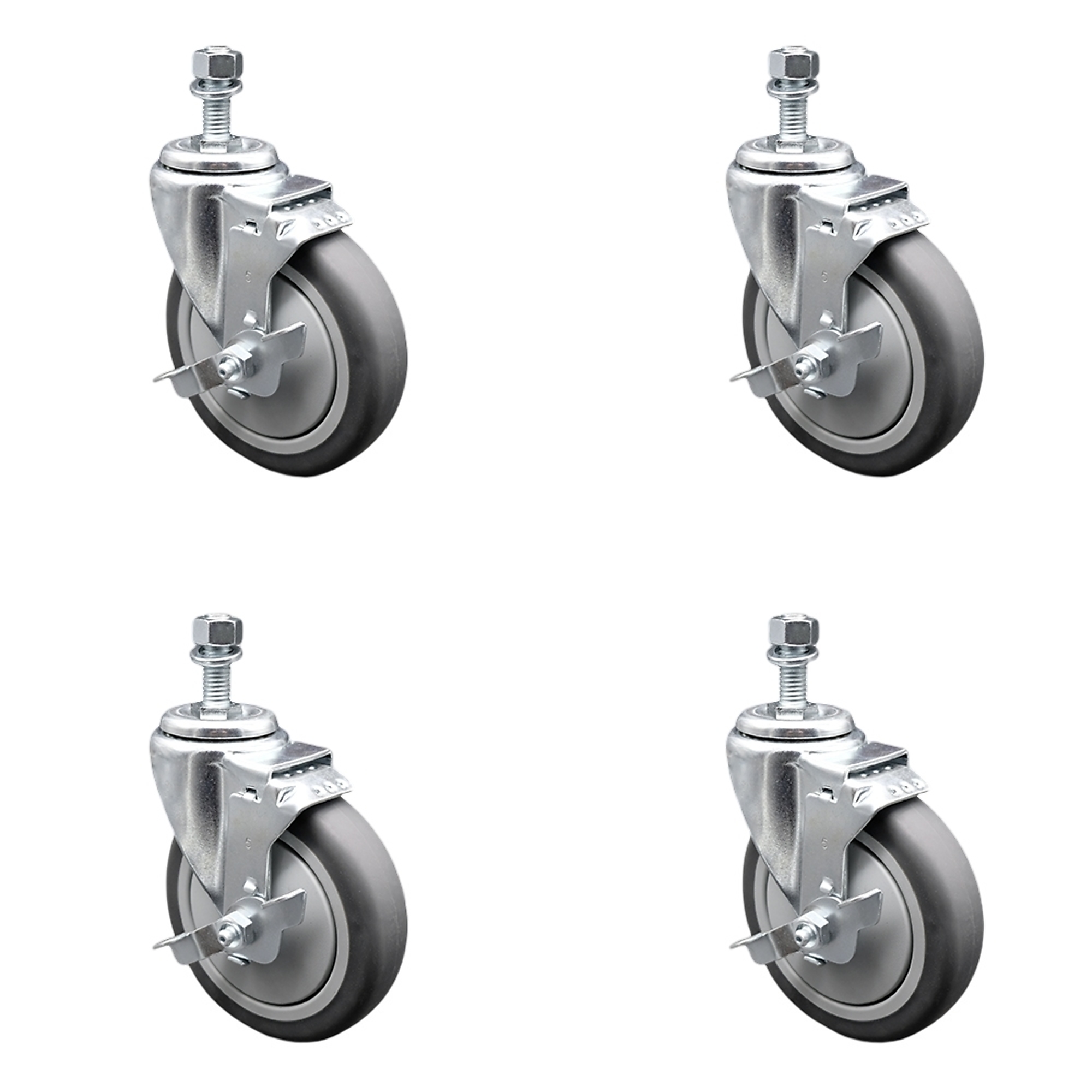 Service Caster, 5Inch x 1 1/4Inch Stem Casters, Wheel Diameter 5 in, Caster Type Swivel, Package (qty.) 4, Model SCC-TS20S514-TPRB-TLB-121315-4