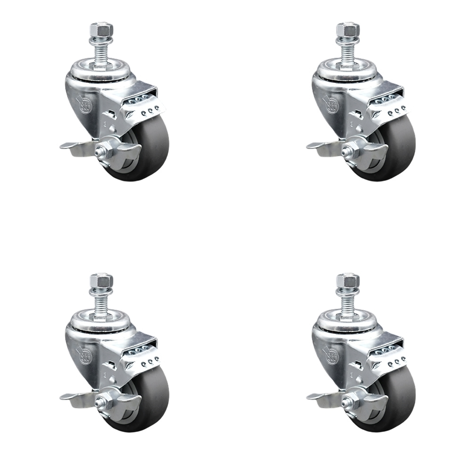 Service Caster, 3Inch x 1 1/4Inch Stem Casters, Wheel Diameter 3 in, Caster Type Swivel, Package (qty.) 4, Model SCC-SSTS20S314-TPRB-TLB-121315-4