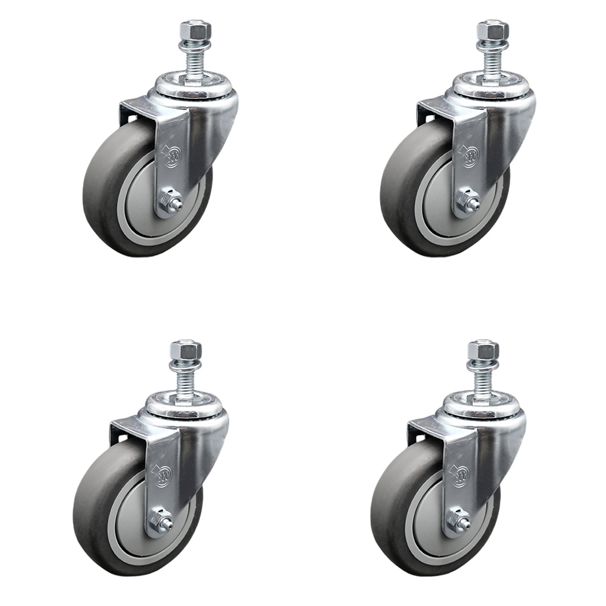 Service Caster, 4Inch x 1 1/4Inch Stem Casters, Wheel Diameter 4 in, Caster Type Swivel, Package (qty.) 4, Model SCC-SSTS20S414-TPRB-121315-4