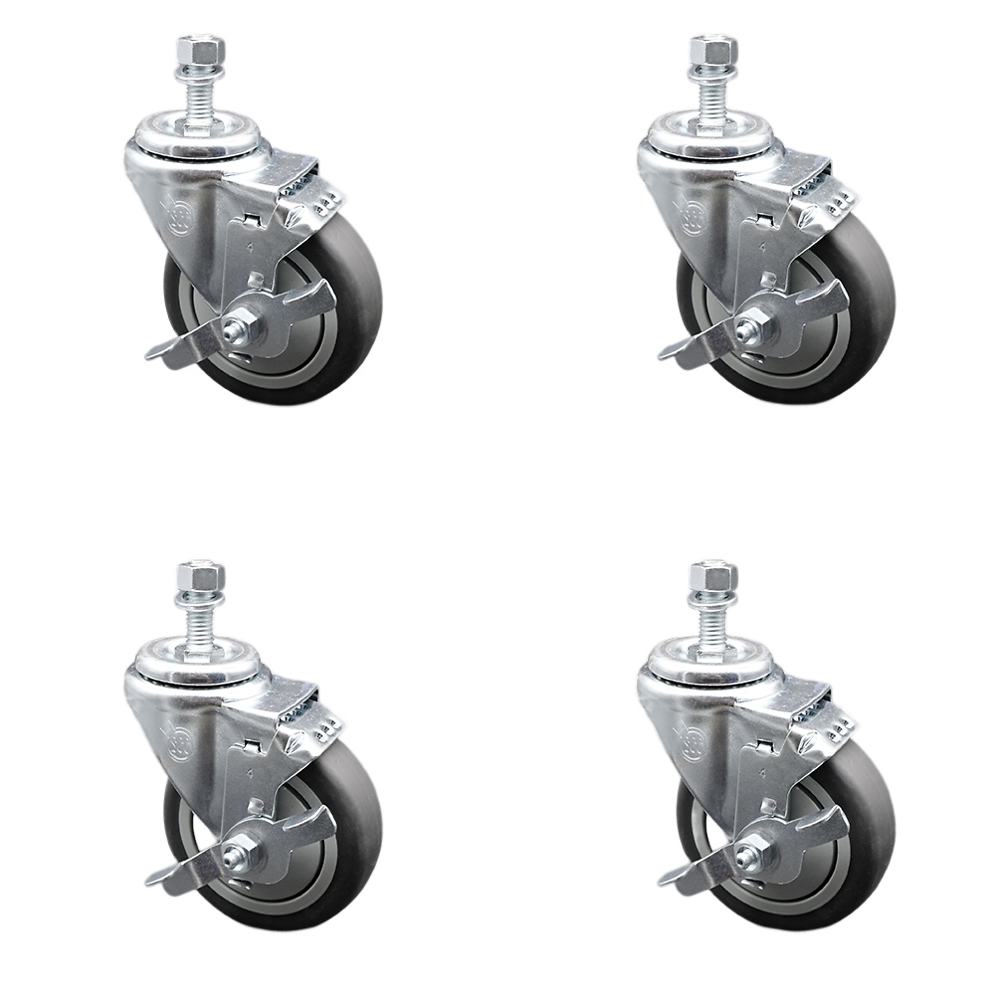 Service Caster, 4Inch x 1 1/4Inch Stem Casters, Wheel Diameter 4 in, Caster Type Swivel, Package (qty.) 4, Model SCC-SSTS20S414-TPRB-TLB-121315-4