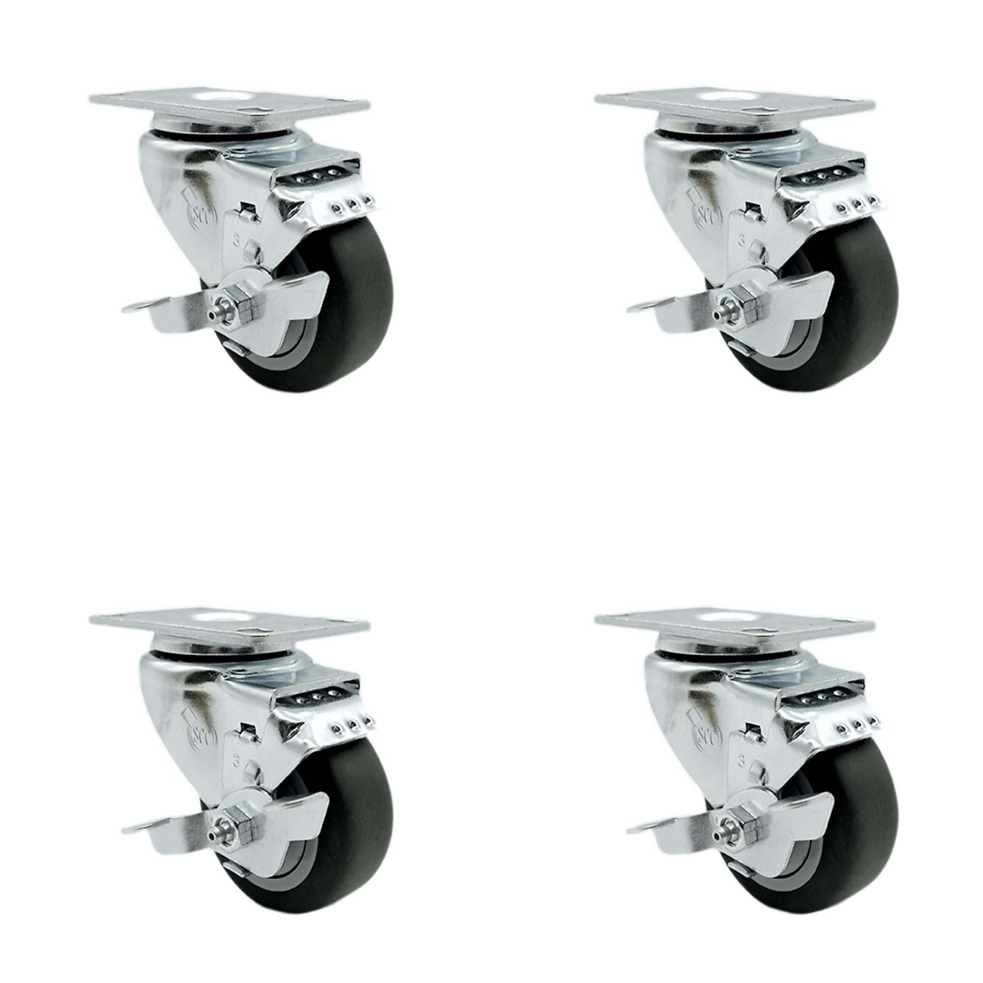 Service Caster, 3Inch x 1 1/4Inch Plate Casters, Wheel Diameter 3 in, Caster Type Swivel, Package (qty.) 4, Model SCC-SS20S314-TPRB-TLB-4