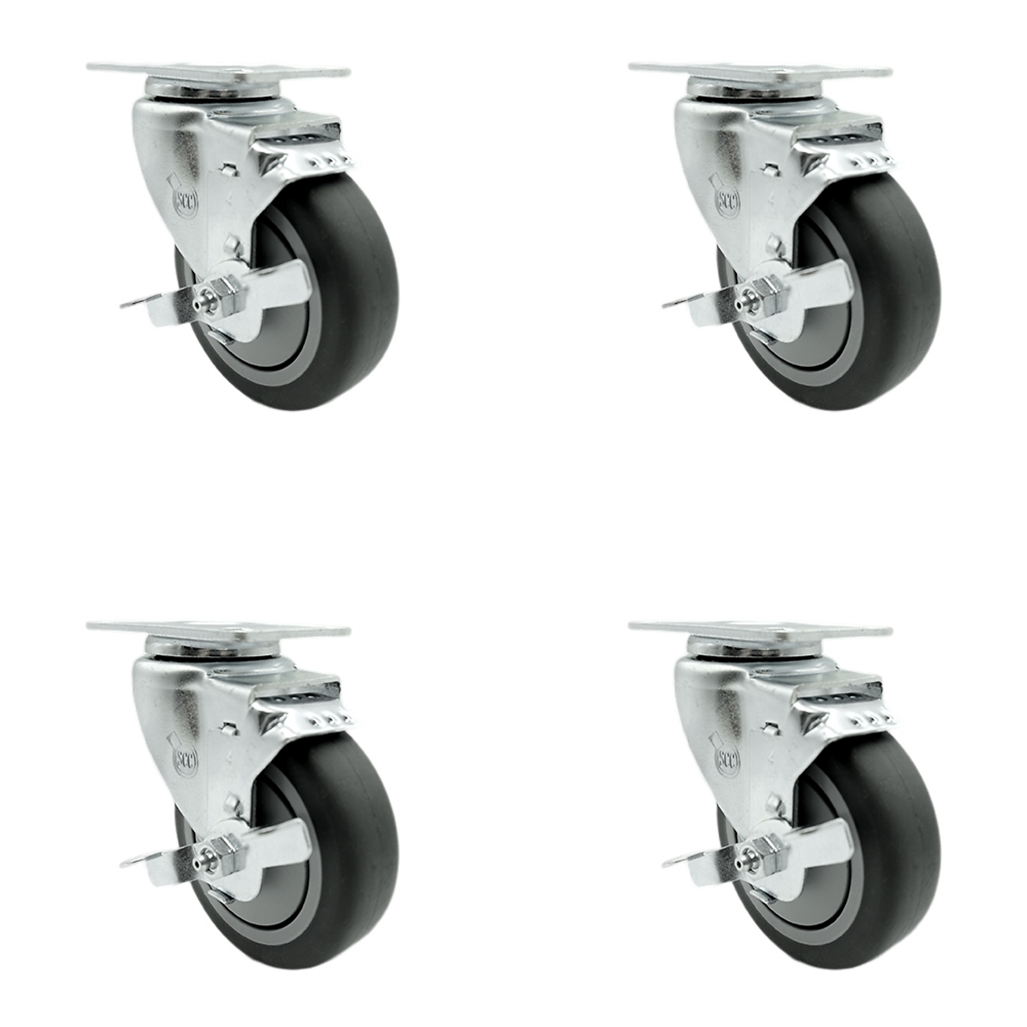 Service Caster, 4Inch x 1 1/4Inch Plate Casters, Wheel Diameter 4 in, Caster Type Swivel, Package (qty.) 4, Model SCC-SS20S414-TPRB-TLB-4