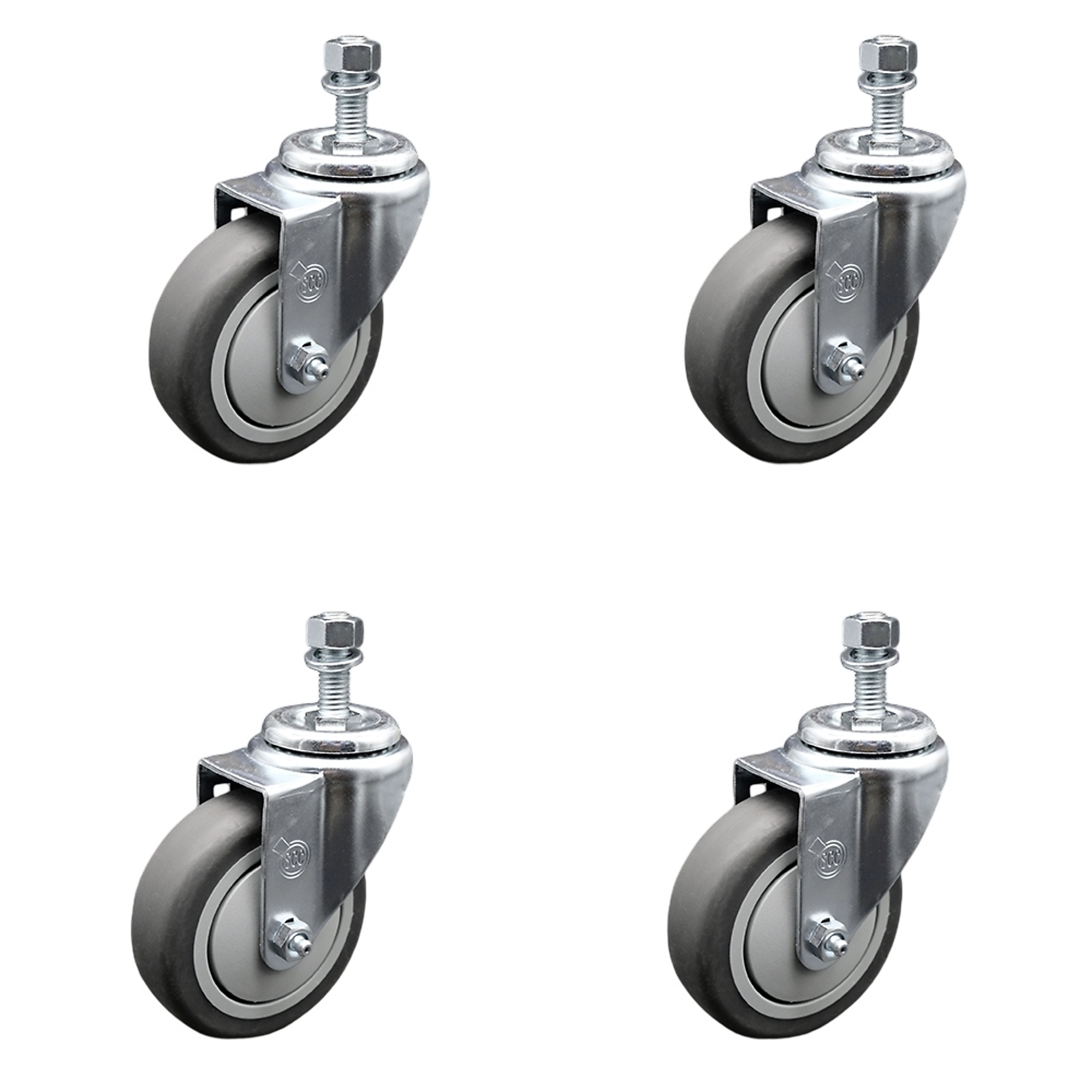 Service Caster, 4Inch x 1 1/4Inch Stem Casters, Wheel Diameter 4 in, Caster Type Swivel, Package (qty.) 4, Model SCC-SSTS20S414-TPRB-381615-4