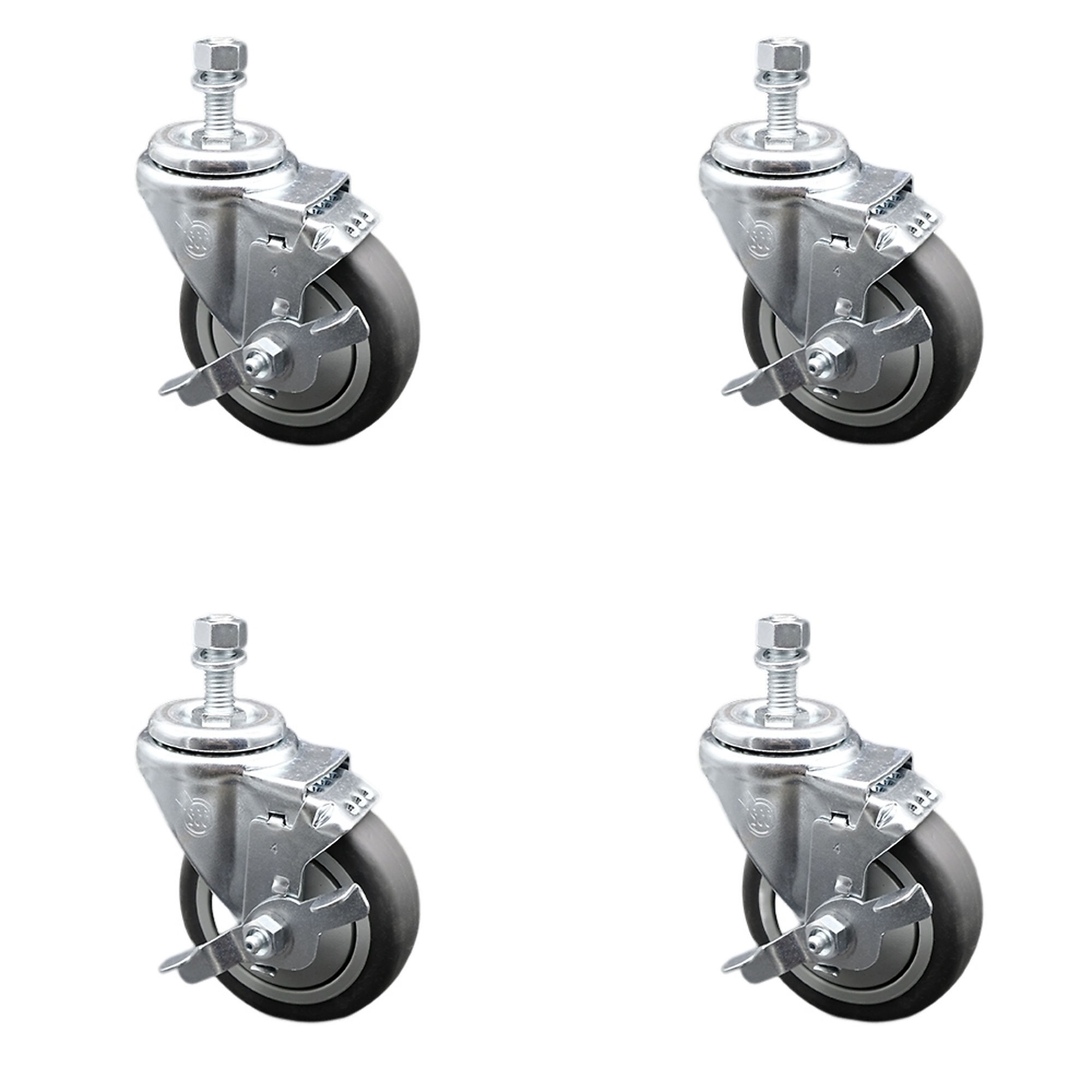 Service Caster, 4Inch x 1 1/4Inch Stem Casters, Wheel Diameter 4 in, Caster Type Swivel, Package (qty.) 4, Model SCC-SSTS20S414-TPRB-TLB-381615-4