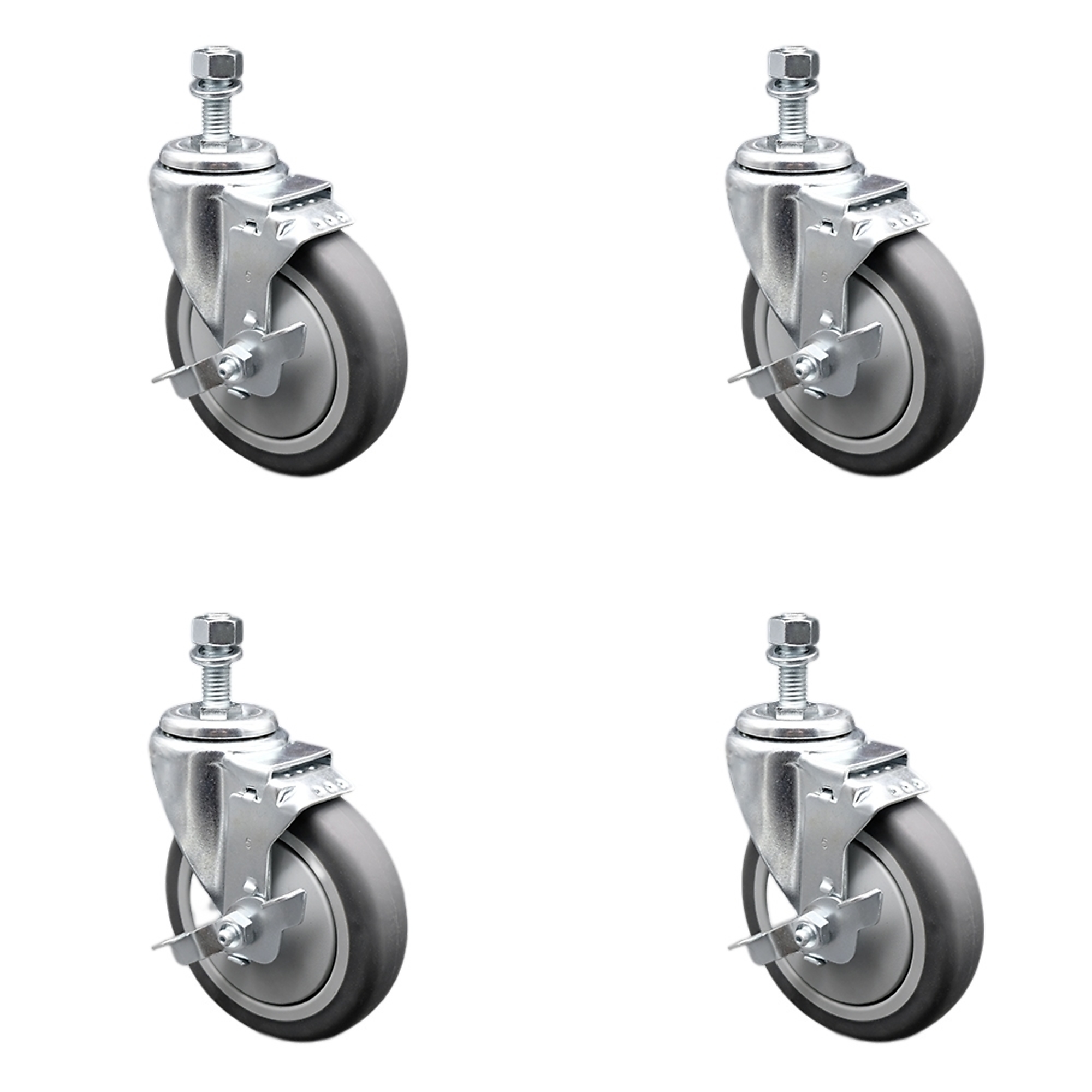 Service Caster, 5Inch x 1 1/4Inch Stem Casters, Wheel Diameter 5 in, Caster Type Swivel, Package (qty.) 4, Model SCC-SSTS20S514-TPRB-TLB-121315-4