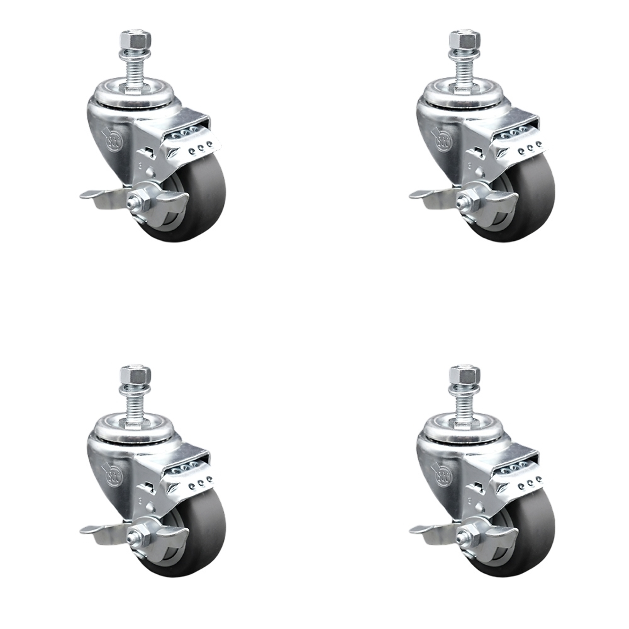 Service Caster, 3Inch x 1 1/4Inch Stem Casters, Wheel Diameter 3 in, Caster Type Swivel, Package (qty.) 4, Model SCC-SSTS20S314-TPRB-TLB-381615-4