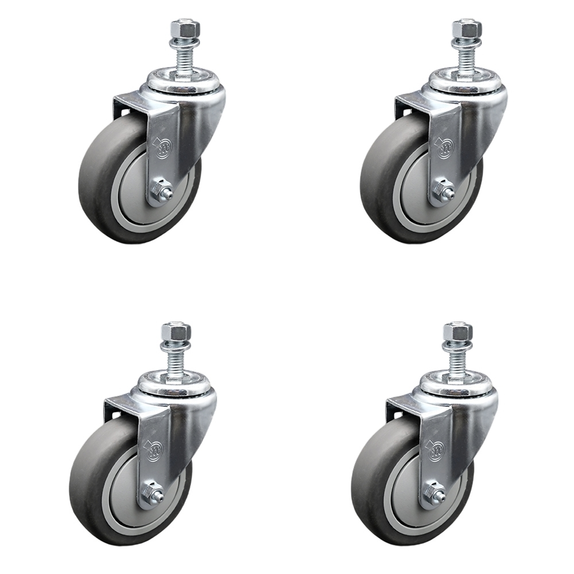 Service Caster, 4Inch x 1 1/4Inch Stem Casters, Wheel Diameter 4 in, Caster Type Swivel, Package (qty.) 4, Model SCC-TS20S414-TPRB-121315-4