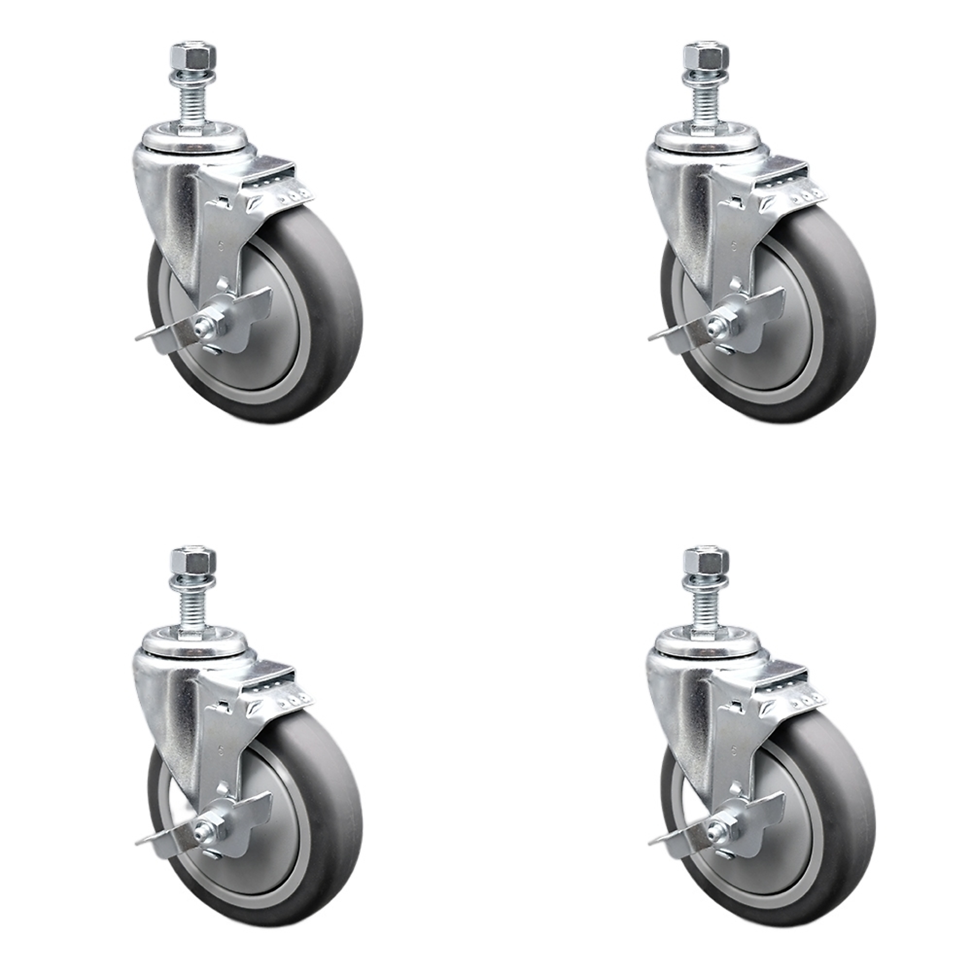 Service Caster, 5Inch x 1 1/4Inch Stem Casters, Wheel Diameter 5 in, Caster Type Swivel, Package (qty.) 4, Model SCC-SSTS20S514-TPRB-TLB-M1015-4