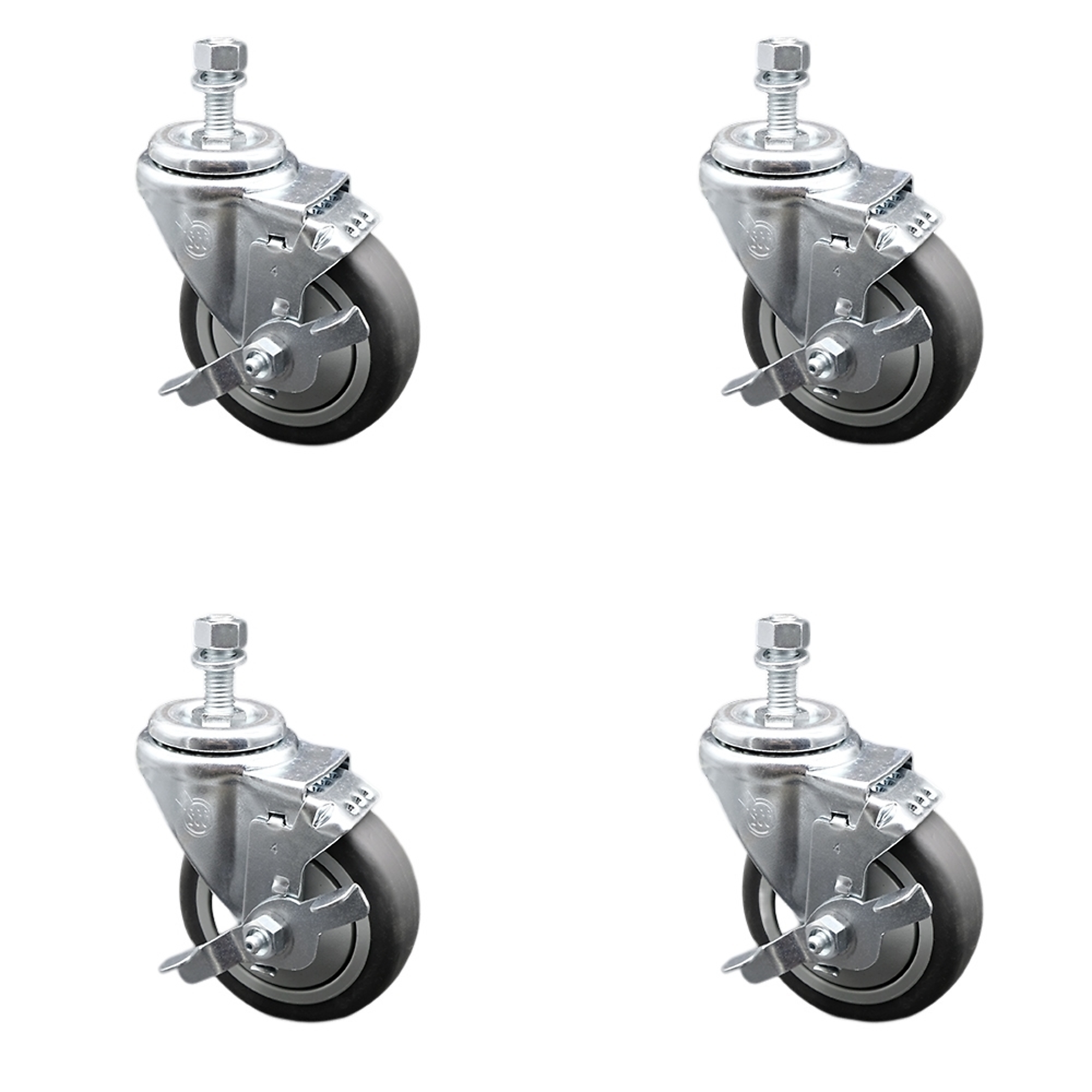 Service Caster, 4Inch x 1 1/4Inch Stem Casters, Wheel Diameter 4 in, Caster Type Swivel, Package (qty.) 4, Model SCC-SSTS20S414-TPRB-TLB-M1015-4