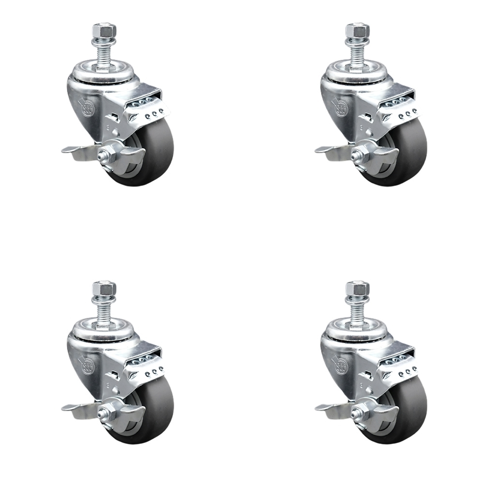 Service Caster, 3Inch x 1 1/4Inch Stem Casters, Wheel Diameter 3 in, Caster Type Swivel, Package (qty.) 4, Model SCC-SSTS20S314-TPRB-TLB-M1015-4