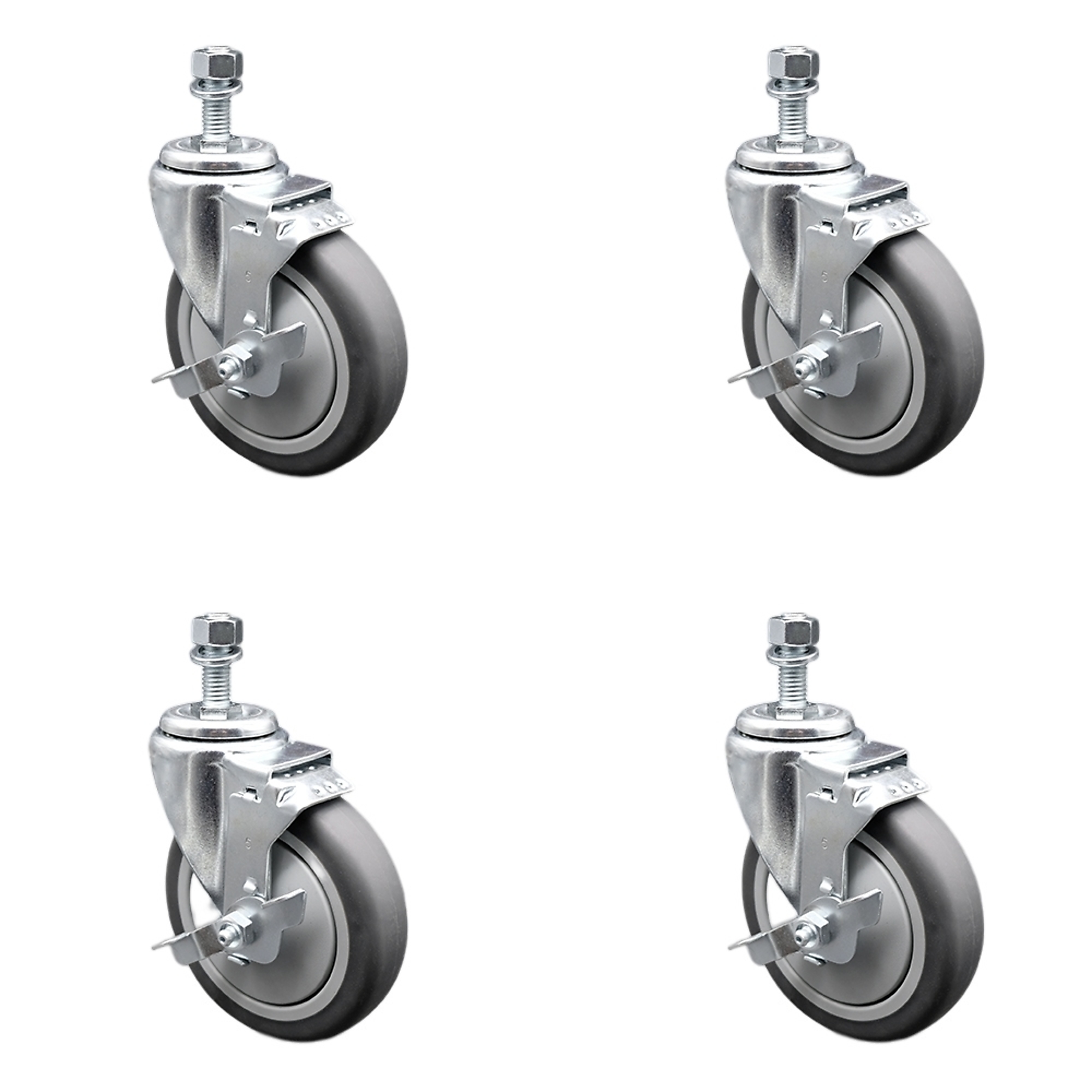 Service Caster, 5Inch x 1 1/4Inch Stem Casters, Wheel Diameter 5 in, Caster Type Swivel, Package (qty.) 4, Model SCC-SSTS20S514-TPRB-TLB-381615-4