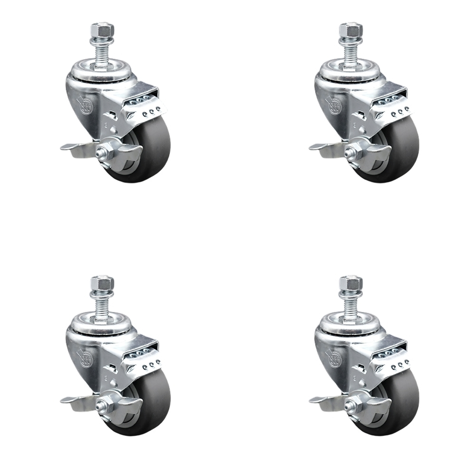 Service Caster, 3Inch x 1 1/4Inch Stem Casters, Wheel Diameter 3 in, Caster Type Swivel, Package (qty.) 4, Model SCC-SSTS20S314-TPRB-TLB-M1215-4