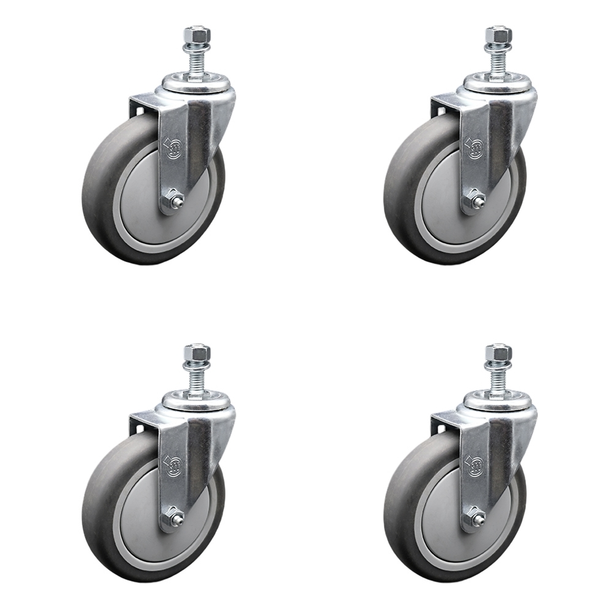 Service Caster, 5Inch x 1 1/4Inch Stem Casters, Wheel Diameter 5 in, Caster Type Swivel, Package (qty.) 4, Model SCC-TS20S514-TPRB-M1215-4