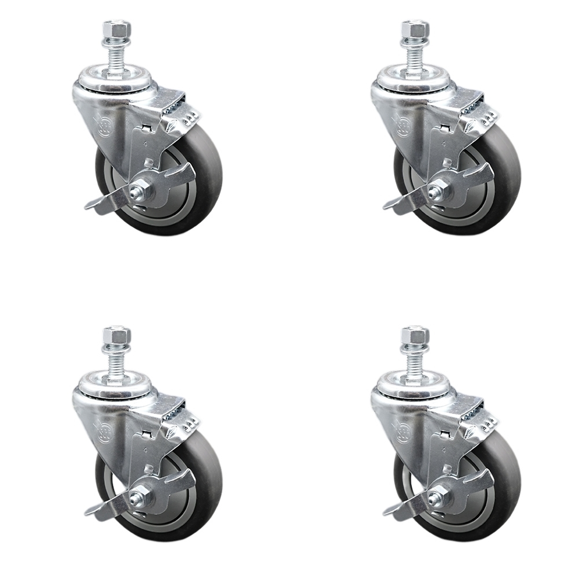 Service Caster, 4Inch x 1 1/4Inch Stem Casters, Wheel Diameter 4 in, Caster Type Swivel, Package (qty.) 4, Model SCC-SSTS20S414-TPRB-TLB-M1215-4