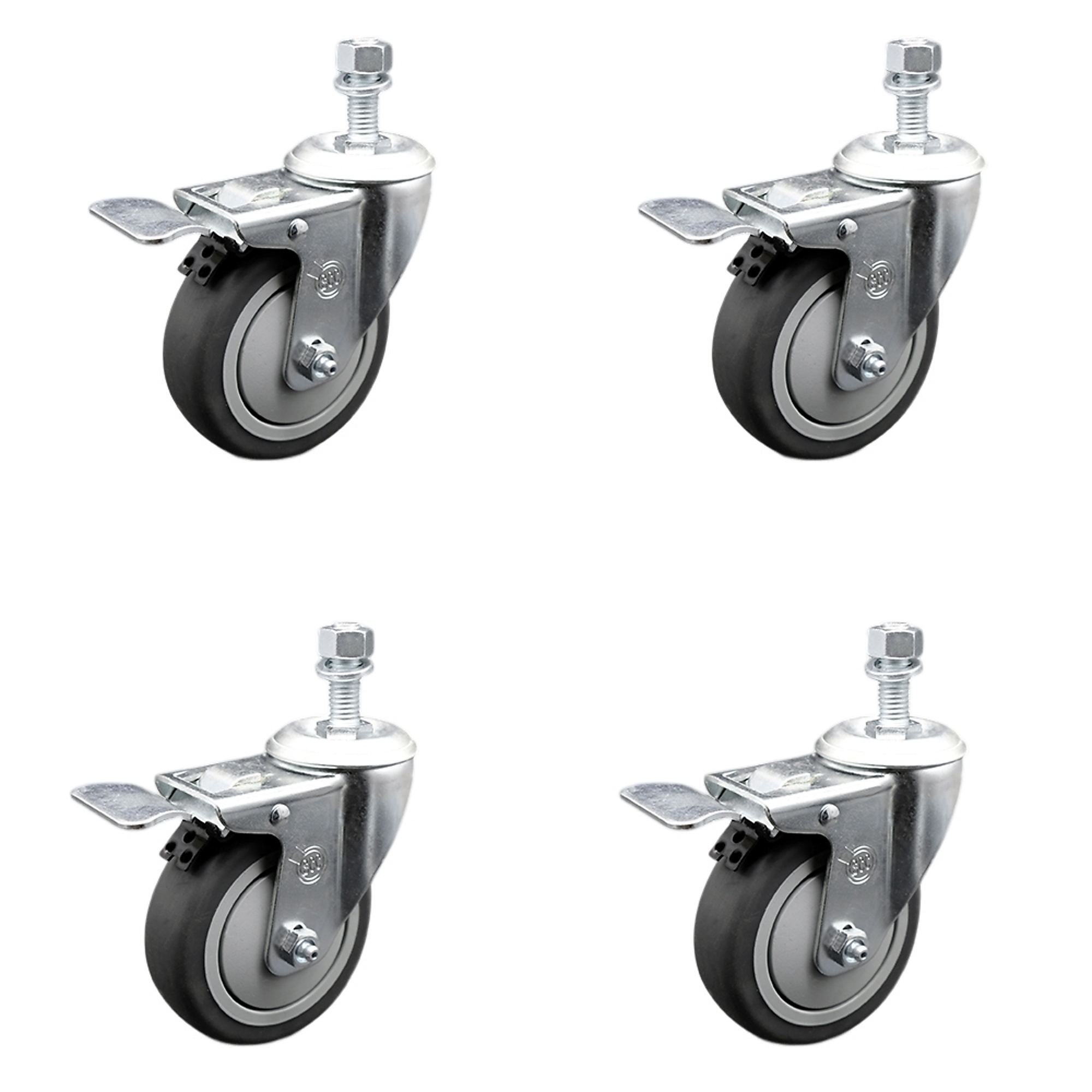 Service Caster, 4Inch x 1 1/4Inch Stem Casters, Wheel Diameter 4 in, Caster Type Swivel, Package (qty.) 4, Model SCC-SSTSTTL20S414-TPRB-M1215-4