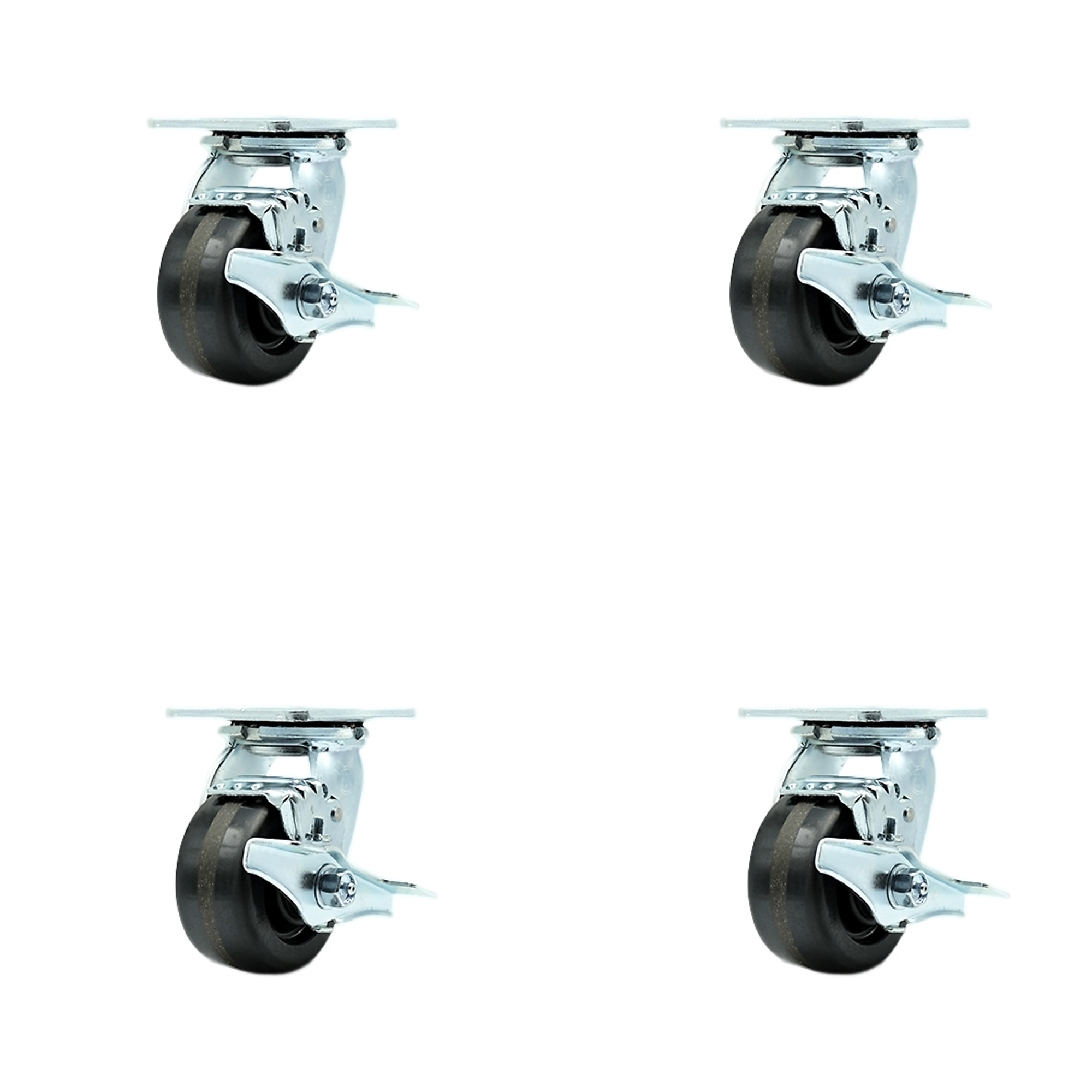 Service Caster, 4Inch x 2Inch Plate Casters, Wheel Diameter 4 in, Caster Type Swivel, Package (qty.) 4, Model SCC-30CS420-PHR-TLB-BSL-4