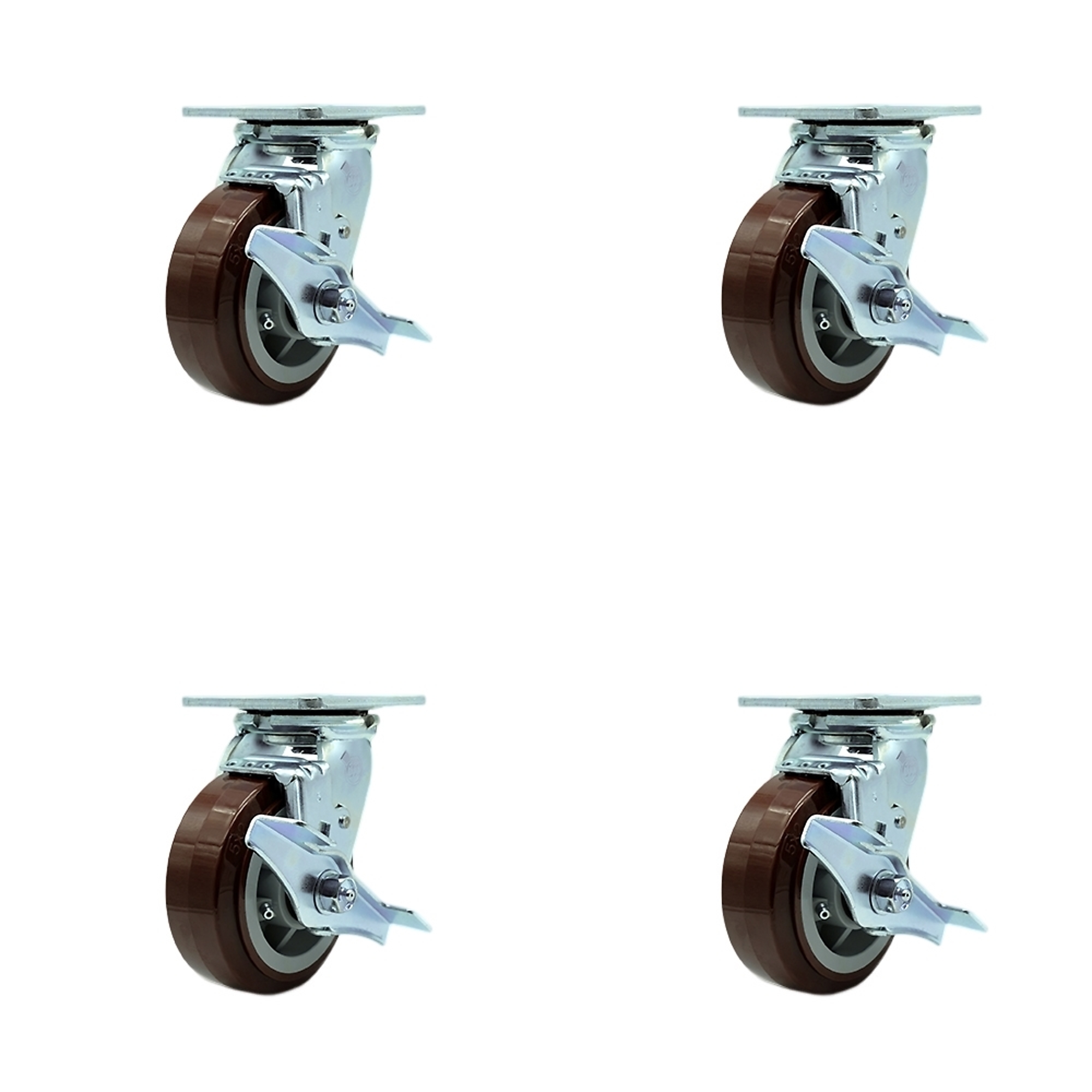 Service Caster, 5Inch x 2Inch Plate Casters, Wheel Diameter 5 in, Caster Type Swivel, Package (qty.) 4, Model SCC-30CS520-PPUR-TLB-BSL-4