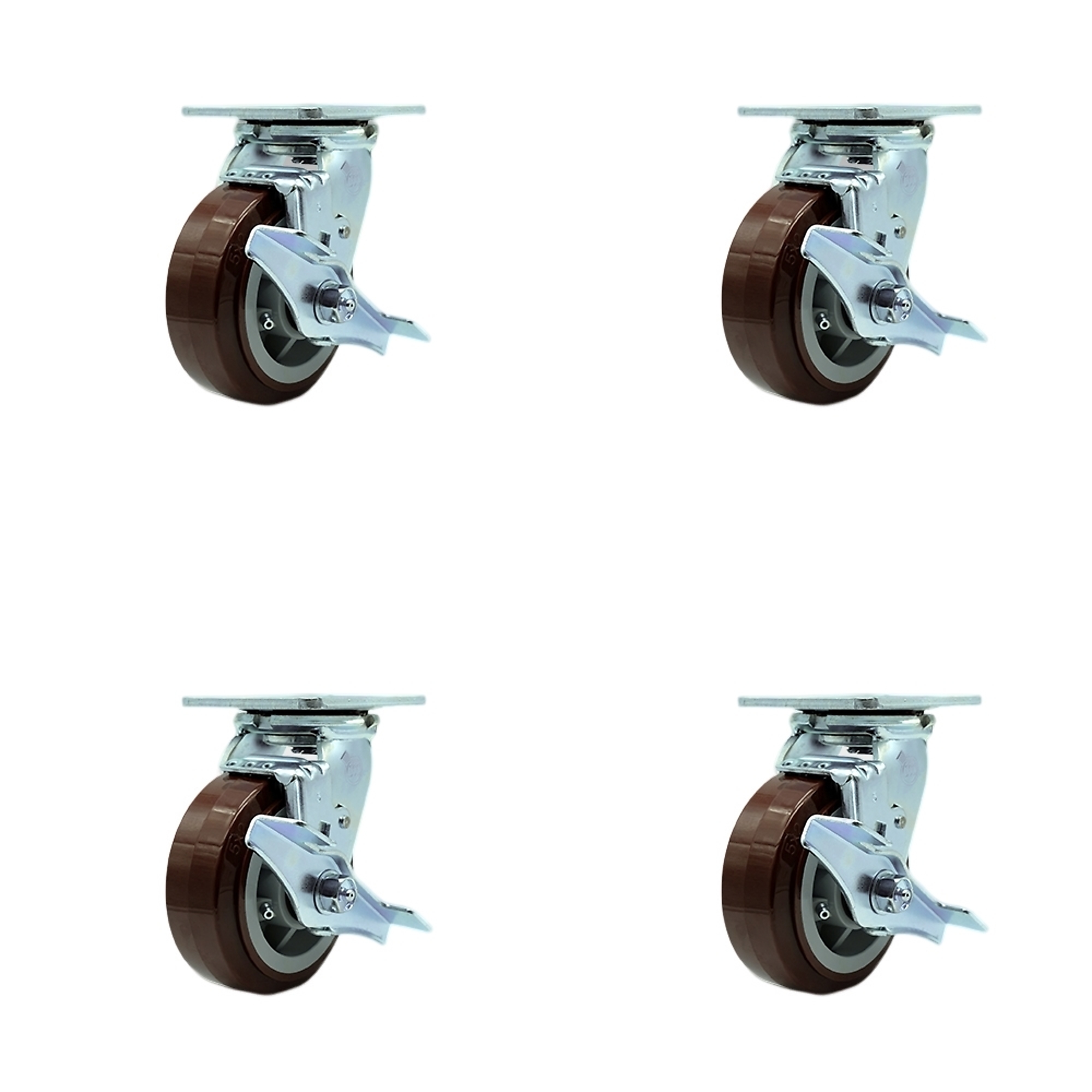 Service Caster, 5Inch x 2Inch Plate Casters, Wheel Diameter 5 in, Caster Type Swivel, Package (qty.) 4, Model SCC-SS30S520-PPUR-TLB-BSL-4