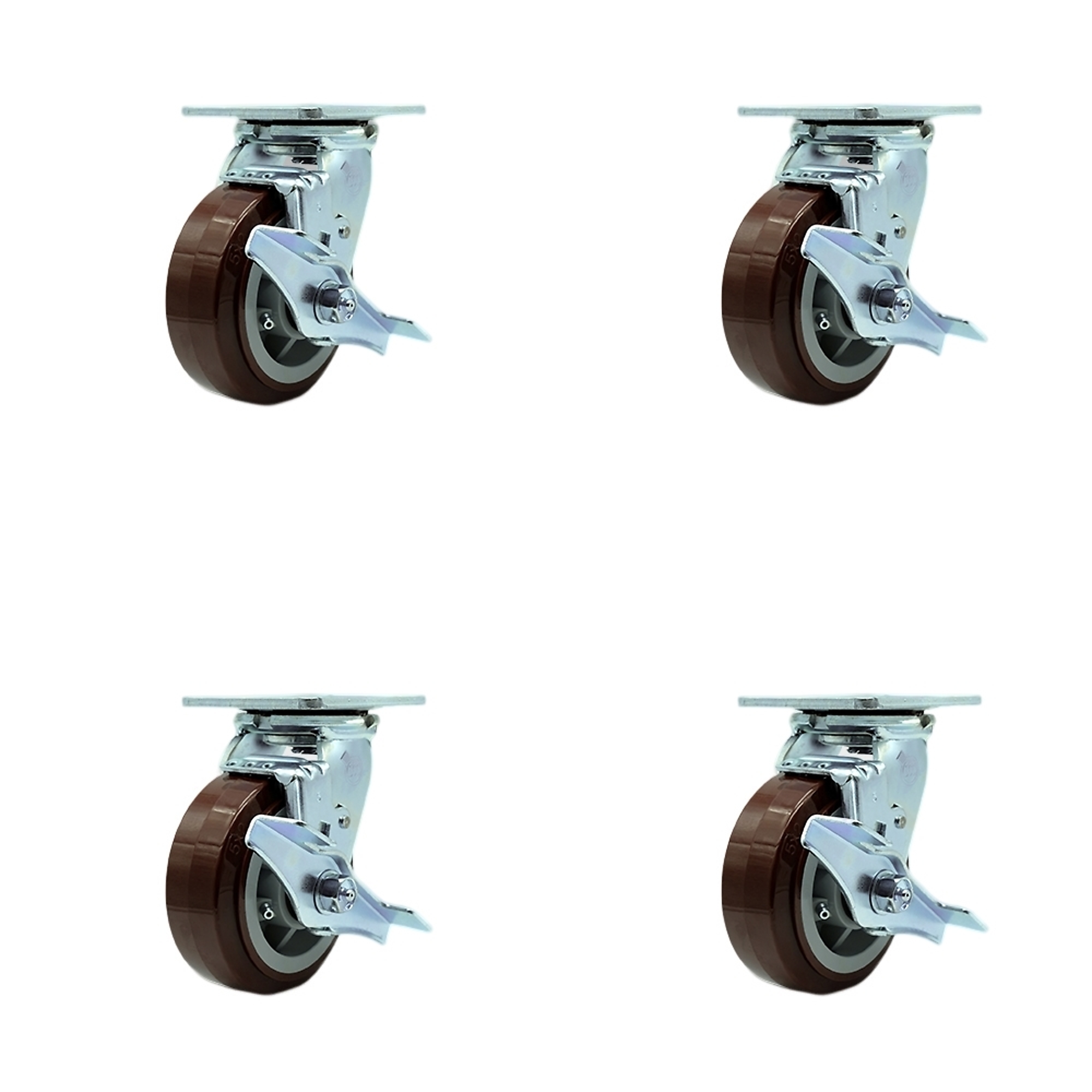 Service Caster, 5Inch x 2Inch Plate Casters, Wheel Diameter 5 in, Caster Type Swivel, Package (qty.) 4, Model SCC-SS30S520-PPUR-TLB-4