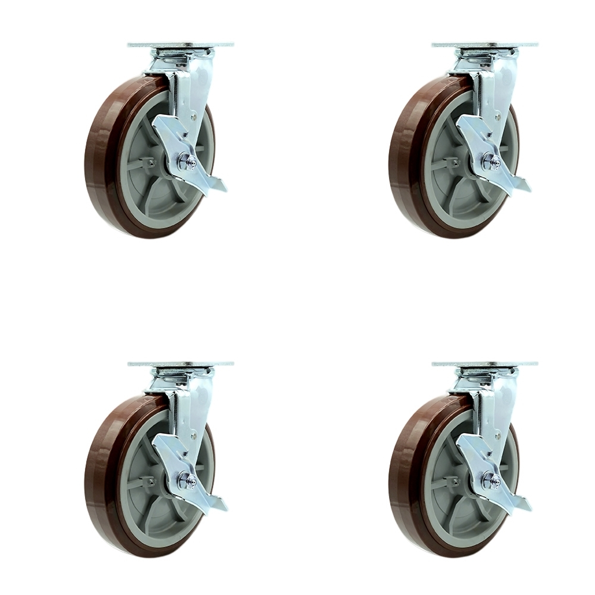 Service Caster, 8Inch x 2Inch Plate Casters, Wheel Diameter 8 in, Caster Type Swivel, Package (qty.) 4, Model SCC-SS30S820-PPUR-TLB-4