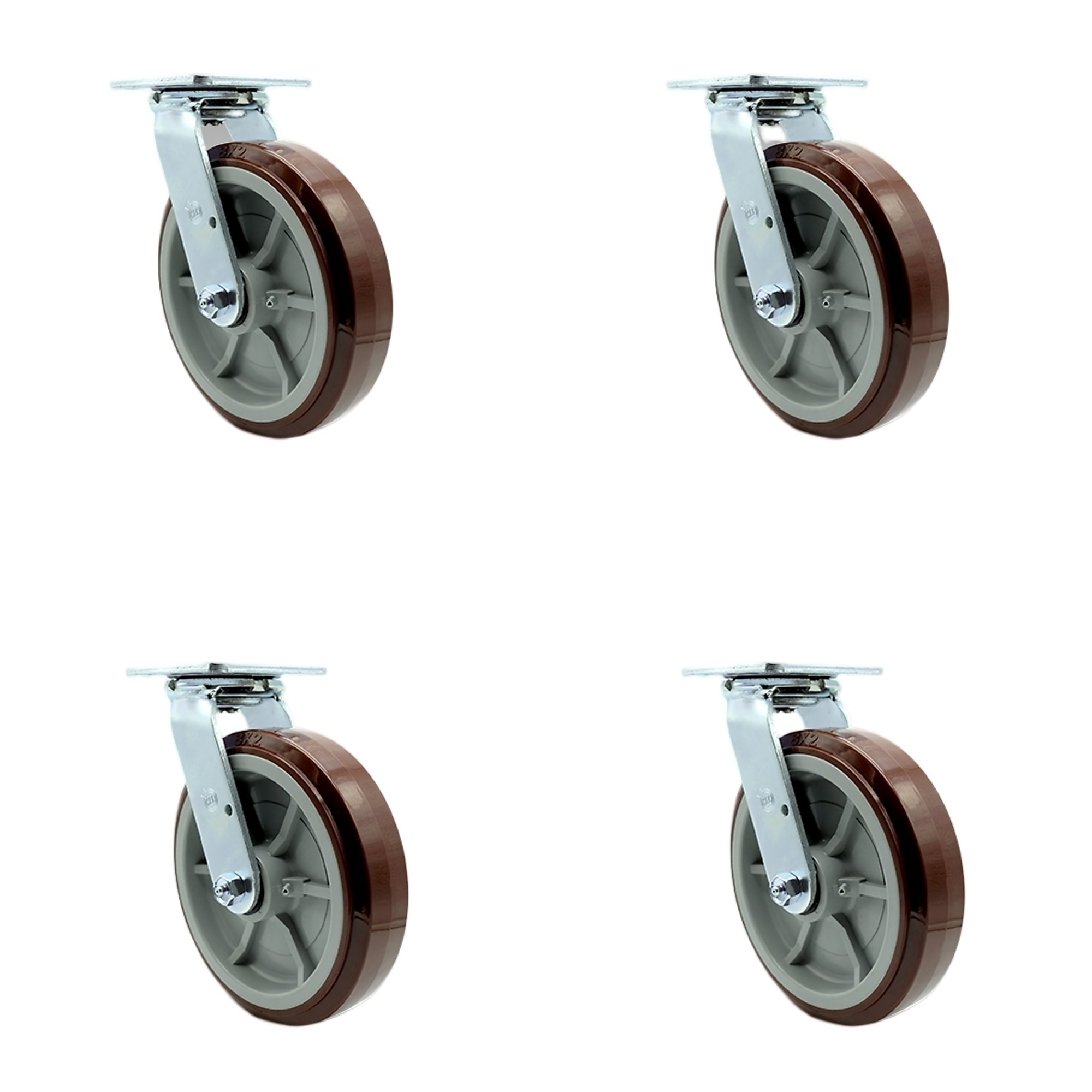 Service Caster, 8Inch x 2Inch Plate Casters, Wheel Diameter 8 in, Caster Type Swivel, Package (qty.) 4, Model SCC-SS30S820-PPUR-BSL-4