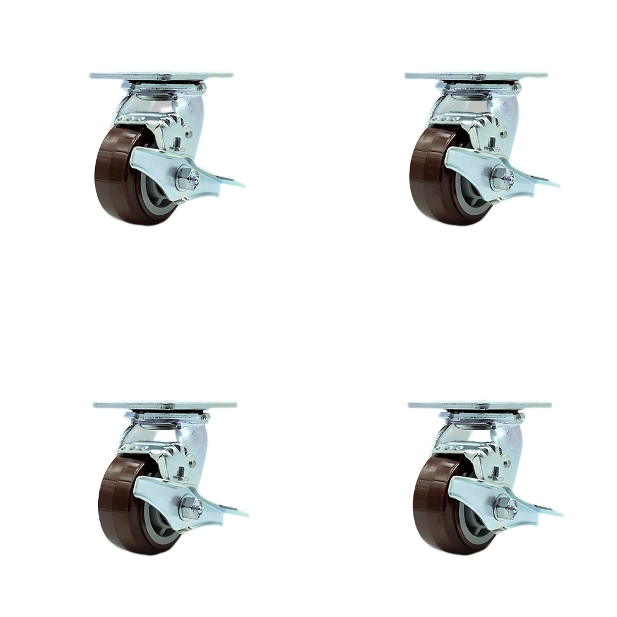 Service Caster, 4Inch x 2Inch Plate Casters, Wheel Diameter 4 in, Caster Type Swivel, Package (qty.) 4, Model SCC-SS30S420-PPUR-TLB-BSL-4