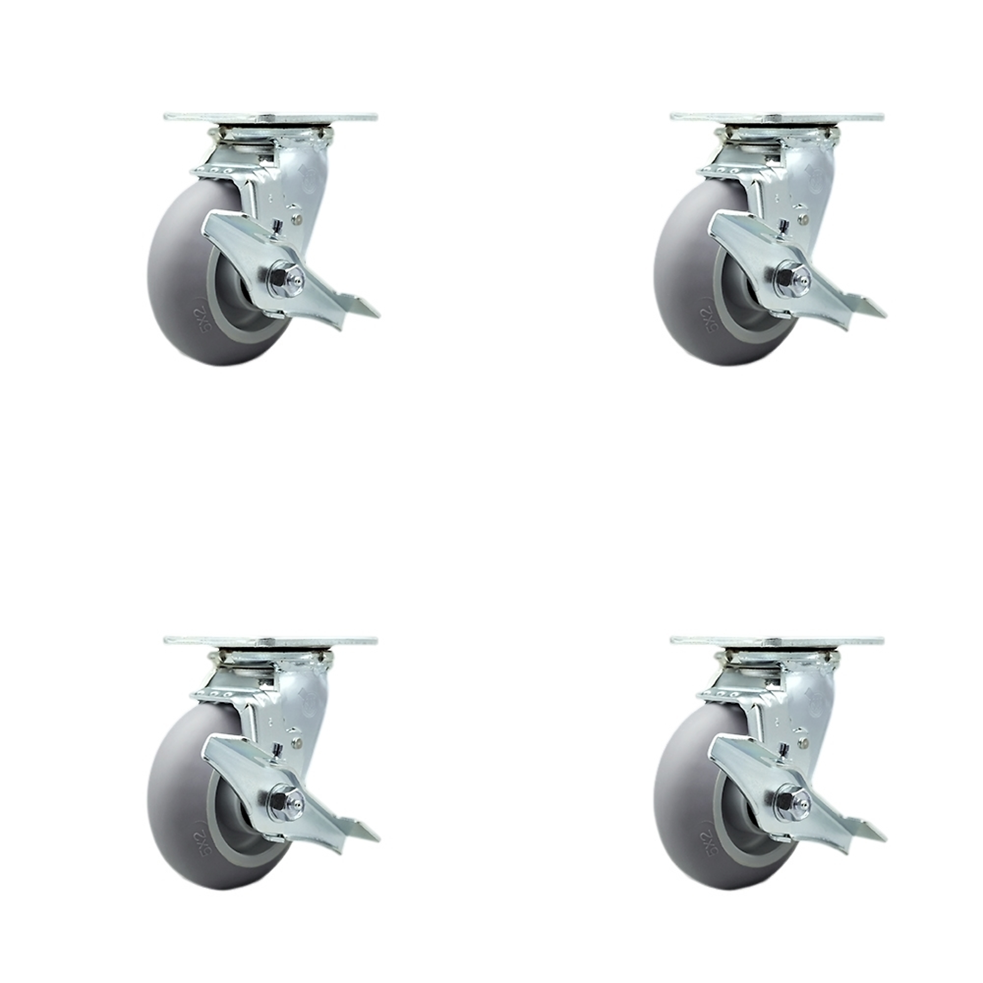 Service Caster, 5Inch x 2Inch Plate Casters, Wheel Diameter 5 in, Caster Type Swivel, Package (qty.) 4, Model SCC-30CS520-TPRRD-TLB-BSL-4