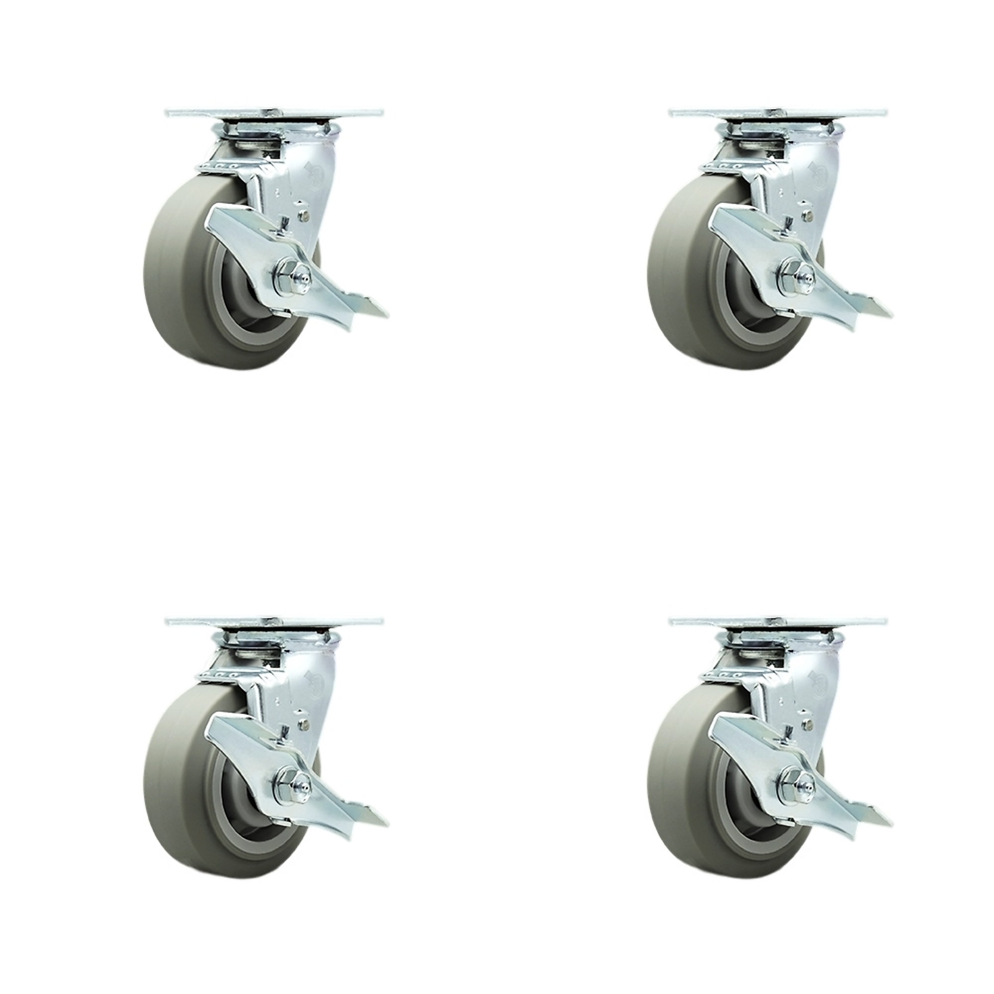 Service Caster, 5Inch x 2Inch Plate Casters, Wheel Diameter 5 in, Caster Type Swivel, Package (qty.) 4, Model SCC-30CS520-TPRRF-TLB-BSL-4