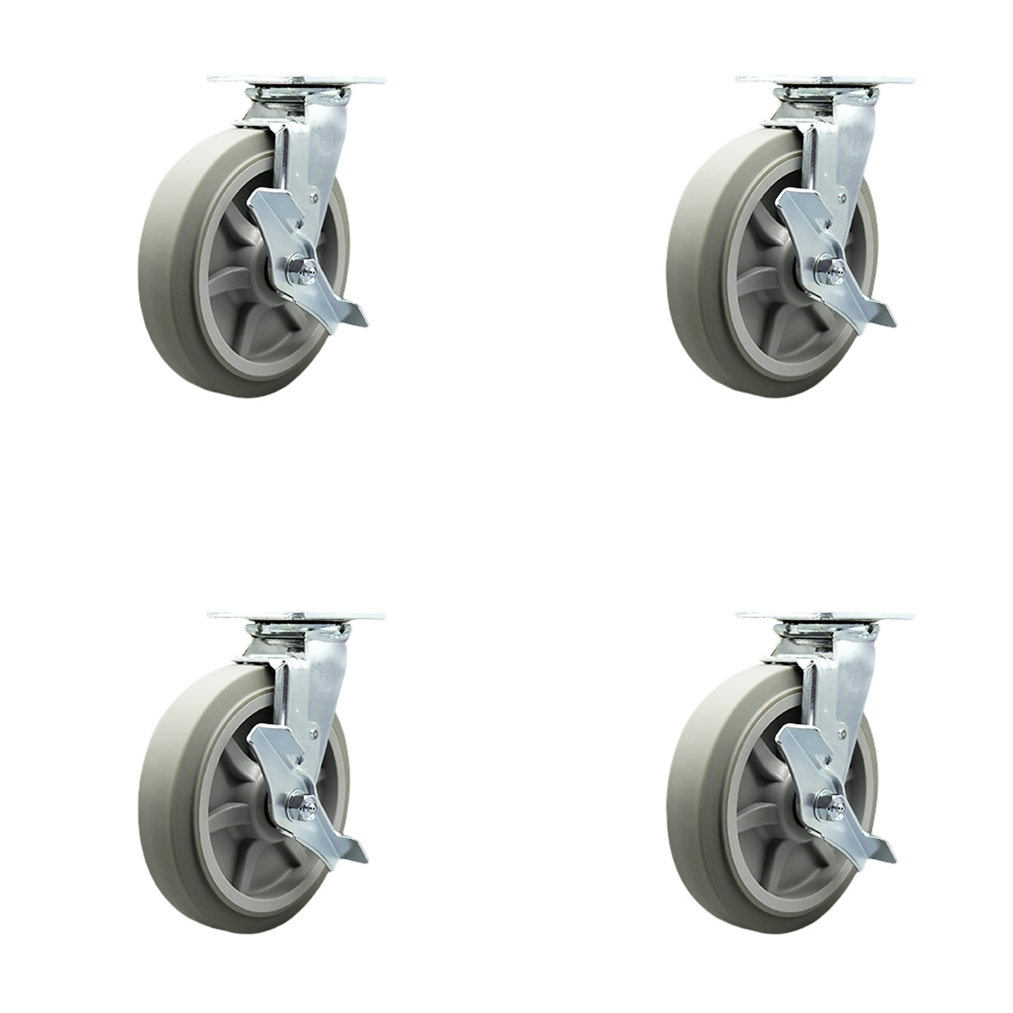 Service Caster, 8Inch x 2Inch Plate Casters, Wheel Diameter 8 in, Caster Type Swivel, Package (qty.) 4, Model SCC-30CS820-TPRRF-TLB-BSL-4