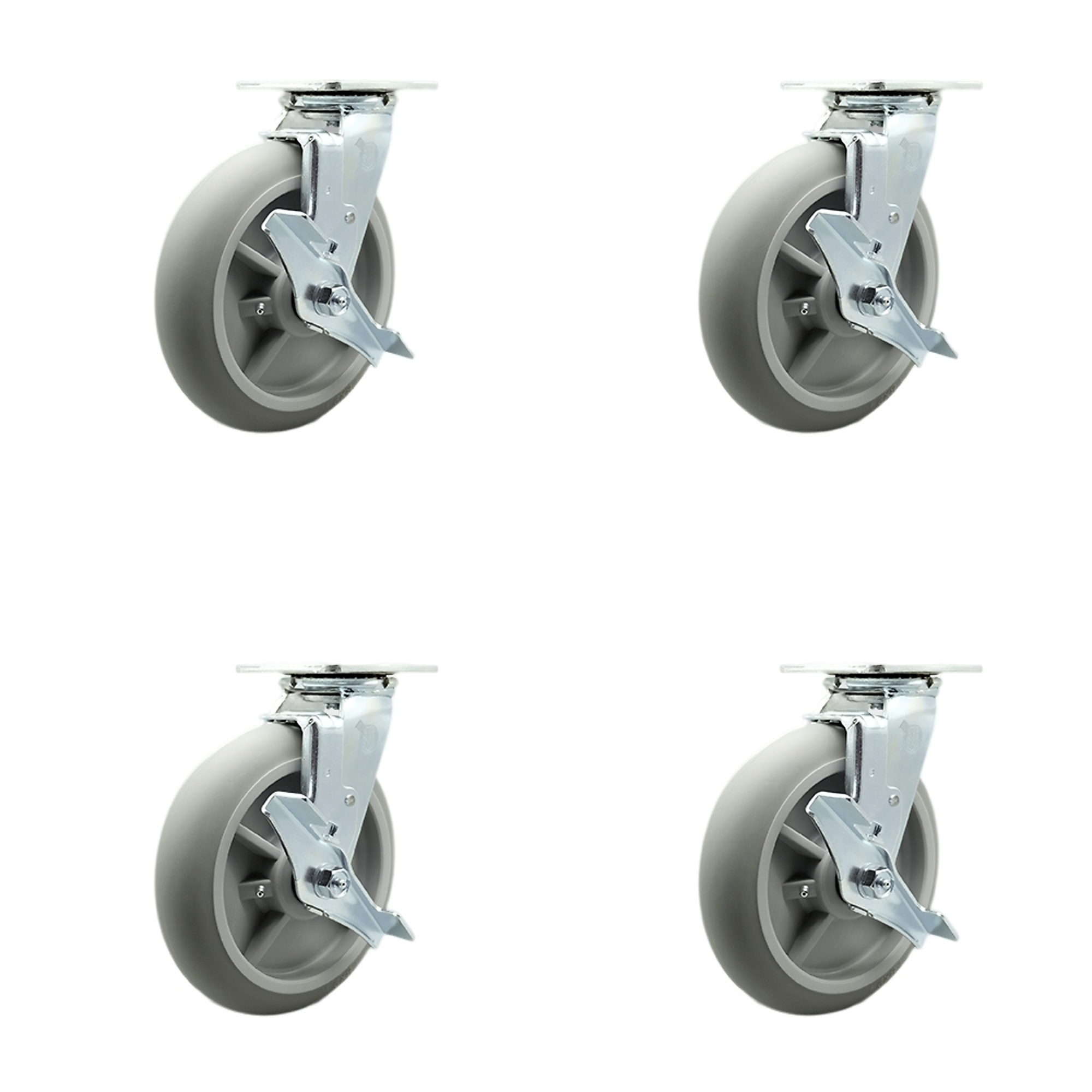 Service Caster, 8Inch x 2Inch Plate Casters, Wheel Diameter 8 in, Caster Type Swivel, Package (qty.) 4, Model SCC-SS30S820-TPRRD-TLB-BSL-4