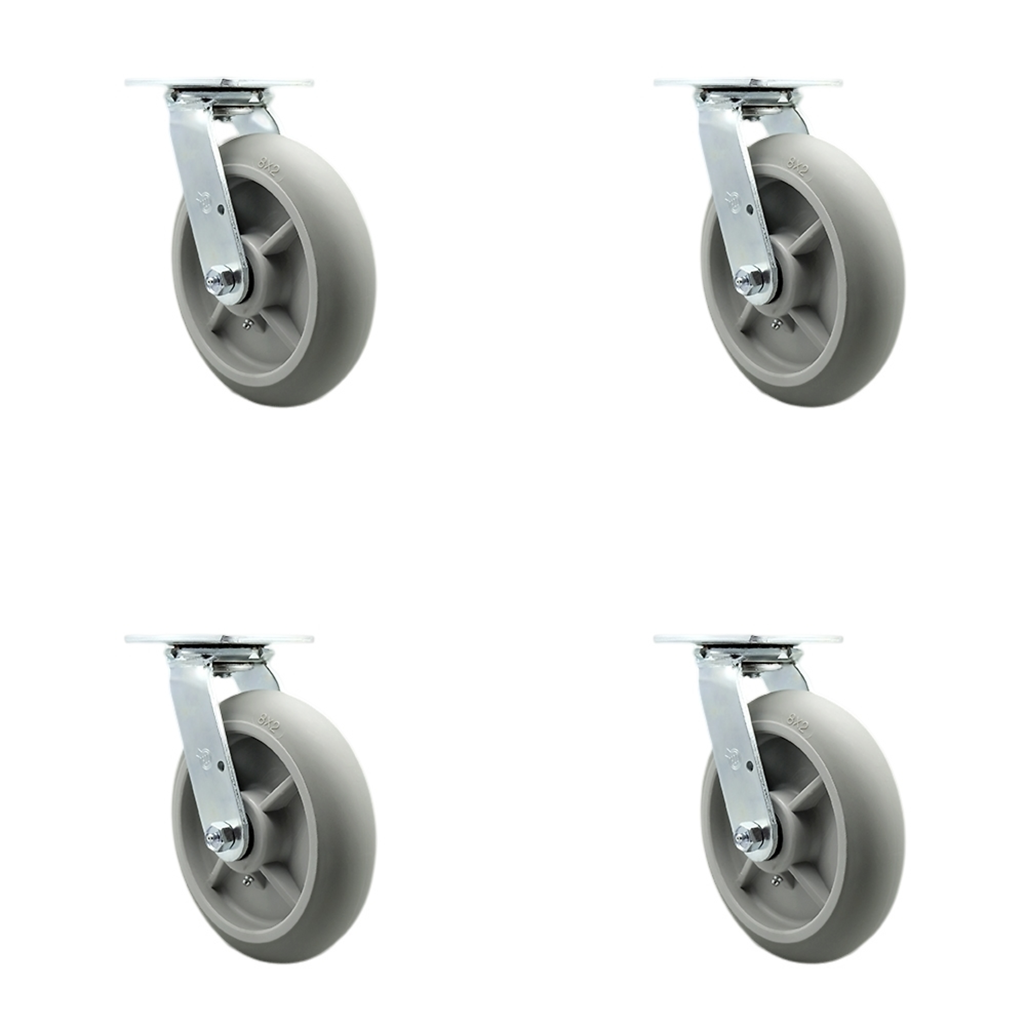 Service Caster, 8Inch x 2Inch Plate Casters, Wheel Diameter 8 in, Caster Type Swivel, Package (qty.) 4, Model SCC-SS30S820-TPRRD-4