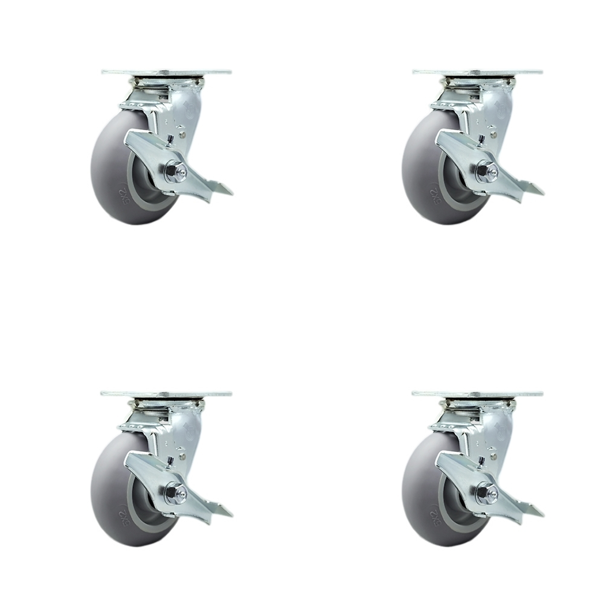 Service Caster, 5Inch x 2Inch Plate Casters, Wheel Diameter 5 in, Caster Type Swivel, Package (qty.) 4, Model SCC-SS30S520-TPRRD-TLB-4