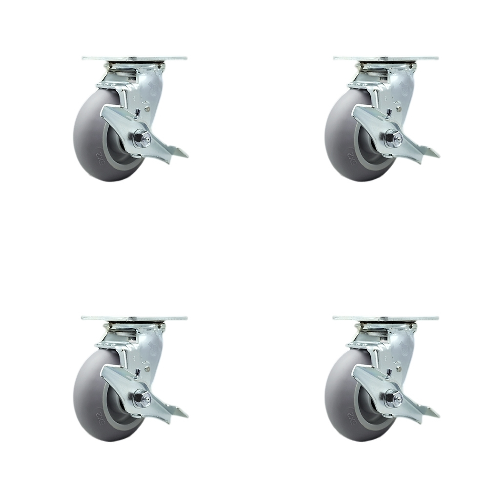 Service Caster, 5Inch x 2Inch Plate Casters, Wheel Diameter 5 in, Caster Type Swivel, Package (qty.) 4, Model SCC-SS30S520-TPRRD-TLB-BSL-4