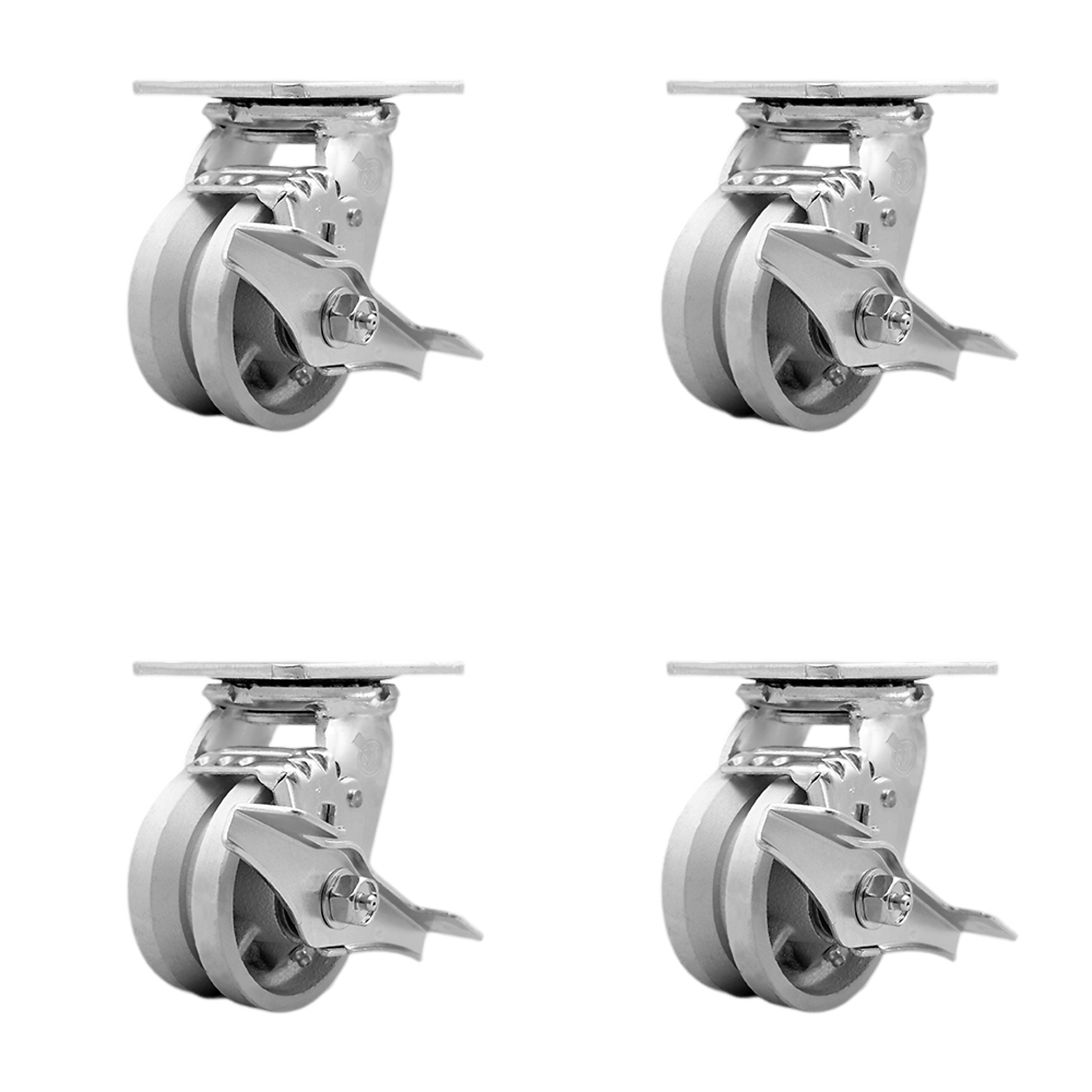 Service Caster, 4Inch x 2Inch Plate Casters, Wheel Diameter 4 in, Caster Type Swivel, Package (qty.) 4, Model SCC-30CS420-VGR-TLB-BSL-4