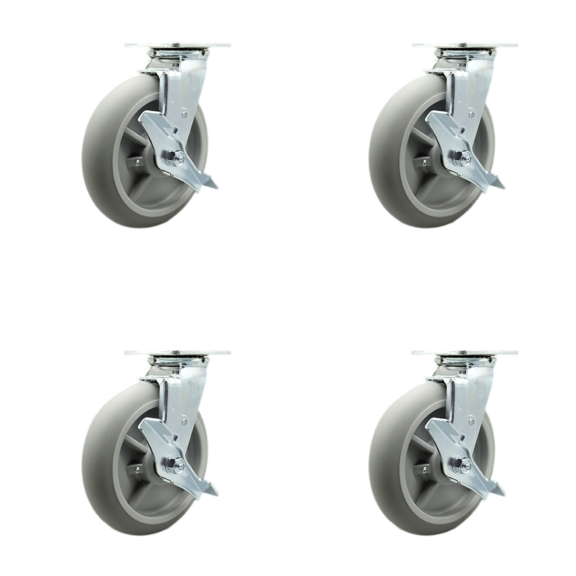 Service Caster, 8Inch x 2Inch Plate Casters, Wheel Diameter 8 in, Caster Type Swivel, Package (qty.) 4, Model SCC-SS30S820-TPRRD-TLB-4