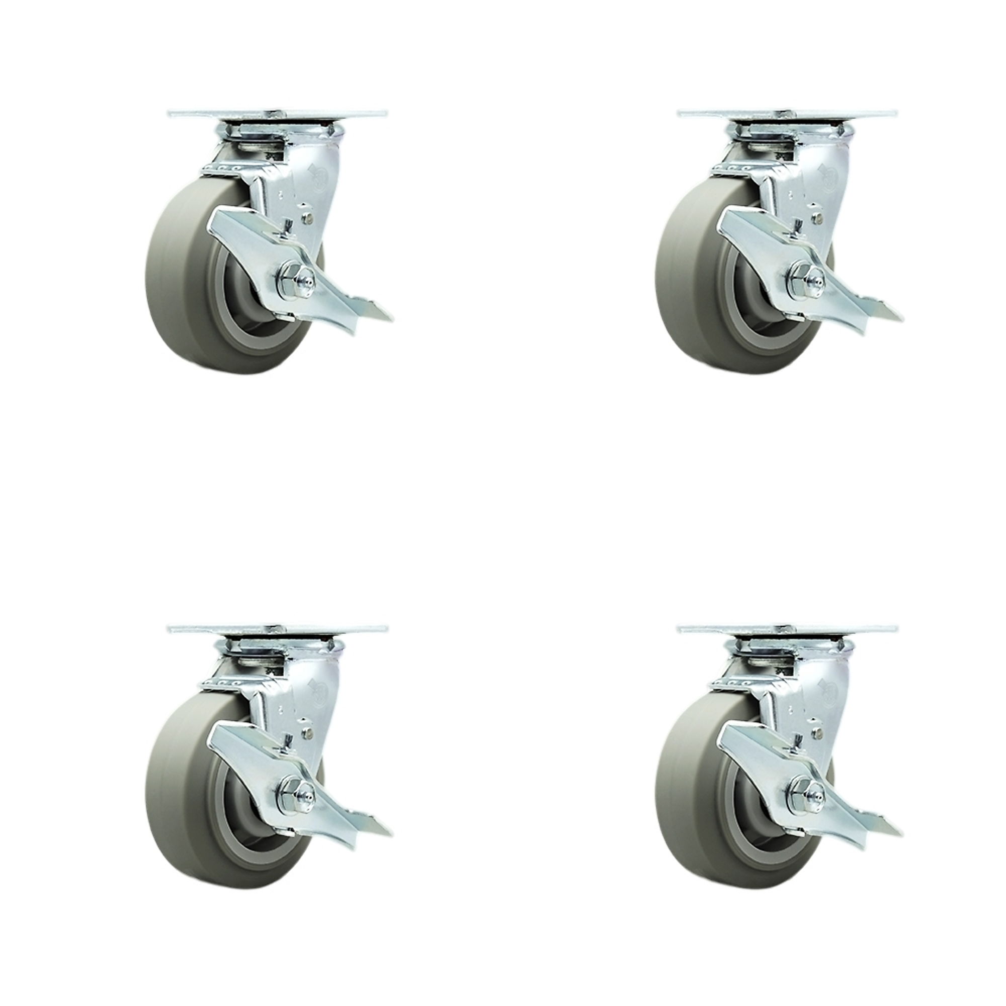 Service Caster, 5Inch x 2Inch Plate Casters, Wheel Diameter 5 in, Caster Type Swivel, Package (qty.) 4, Model SCC-SS30S520-TPRRF-TLB-4