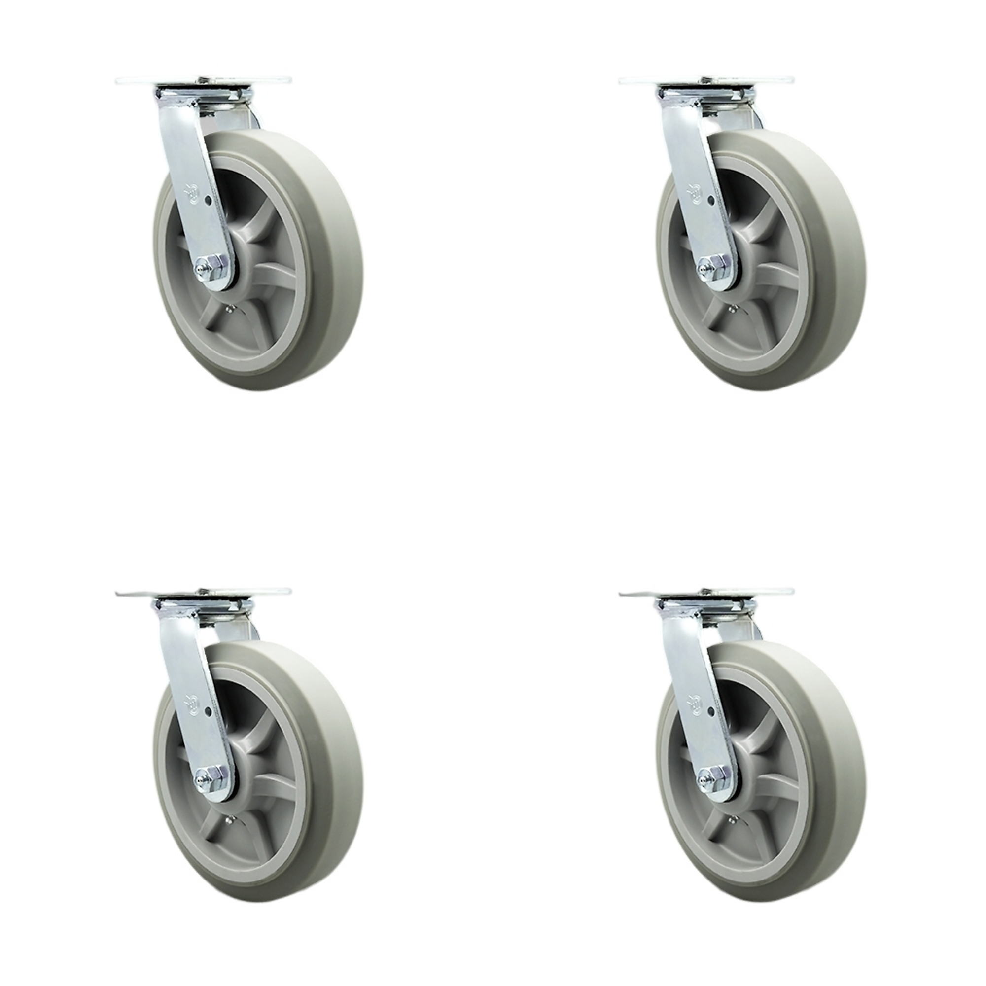 Service Caster, 8Inch x 2Inch Plate Casters, Wheel Diameter 8 in, Caster Type Swivel, Package (qty.) 4, Model SCC-SS30S820-TPRRF-4