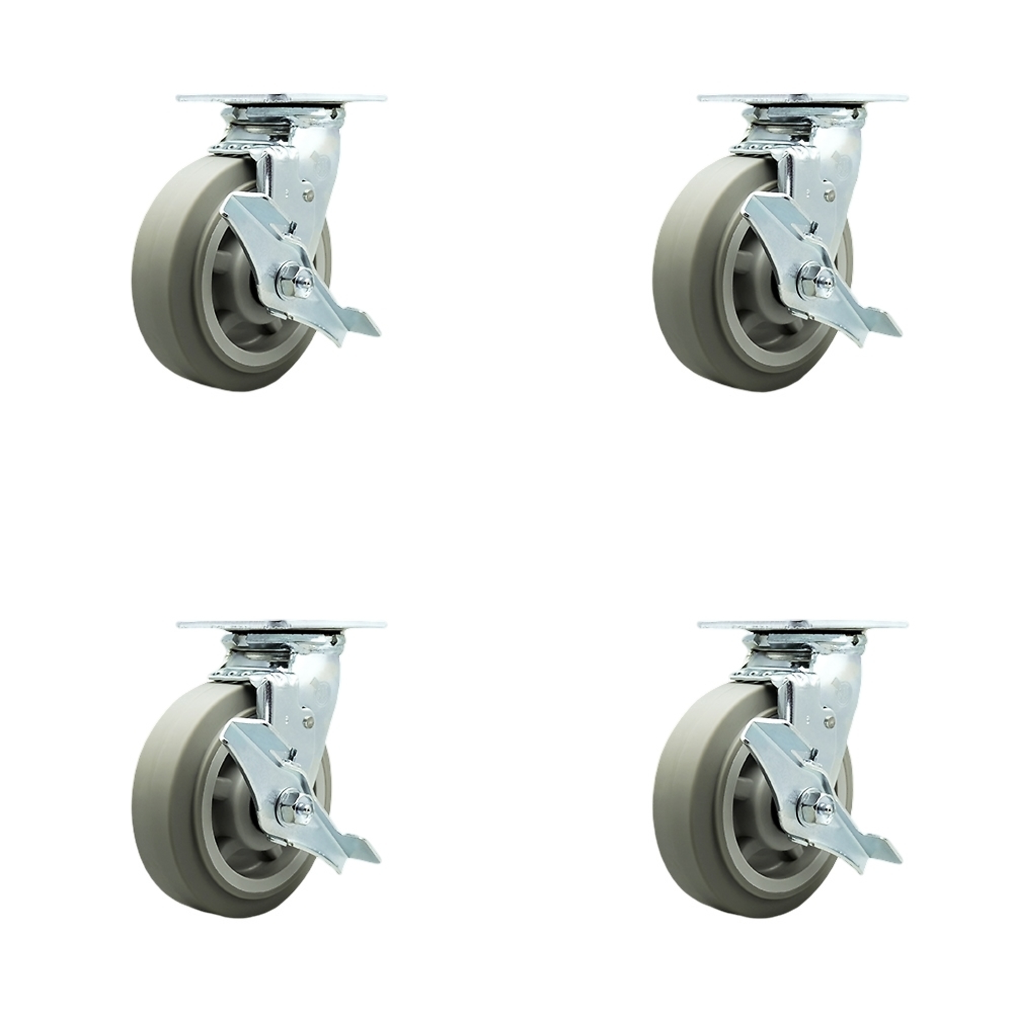 Service Caster, 6Inch x 2Inch Plate Casters, Wheel Diameter 6 in, Caster Type Swivel, Package (qty.) 4, Model SCC-30CS620-TPRRF-TLB-BSL-4