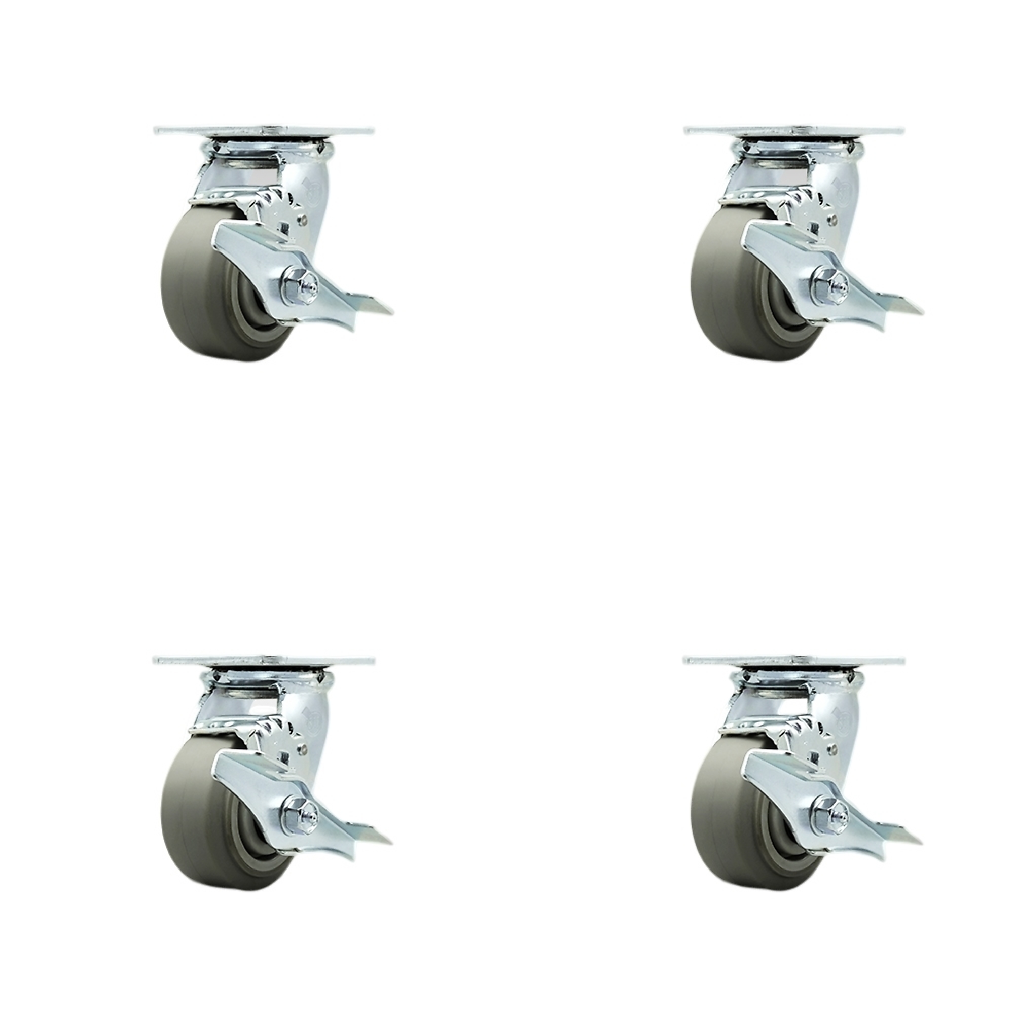 Service Caster, 4Inch x 2Inch Plate Casters, Wheel Diameter 4 in, Caster Type Swivel, Package (qty.) 4, Model SCC-SS30S420-TPRRF-TLB-BSL-4