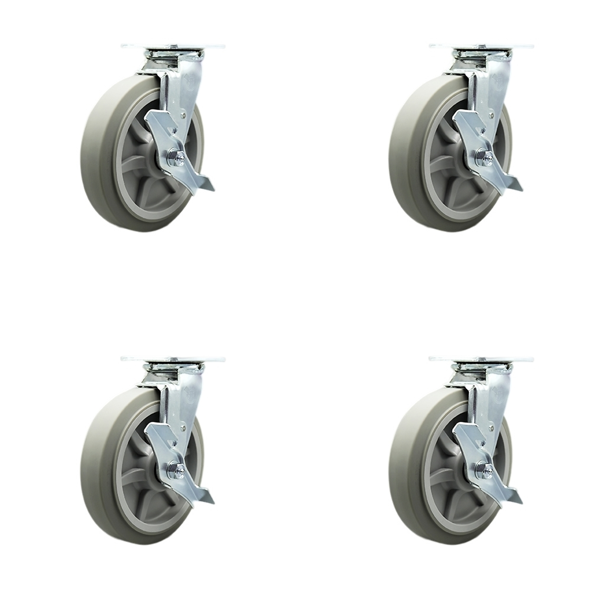 Service Caster, 8Inch x 2Inch Plate Casters, Wheel Diameter 8 in, Caster Type Swivel, Package (qty.) 4, Model SCC-SS30S820-TPRRF-TLB-BSL-4