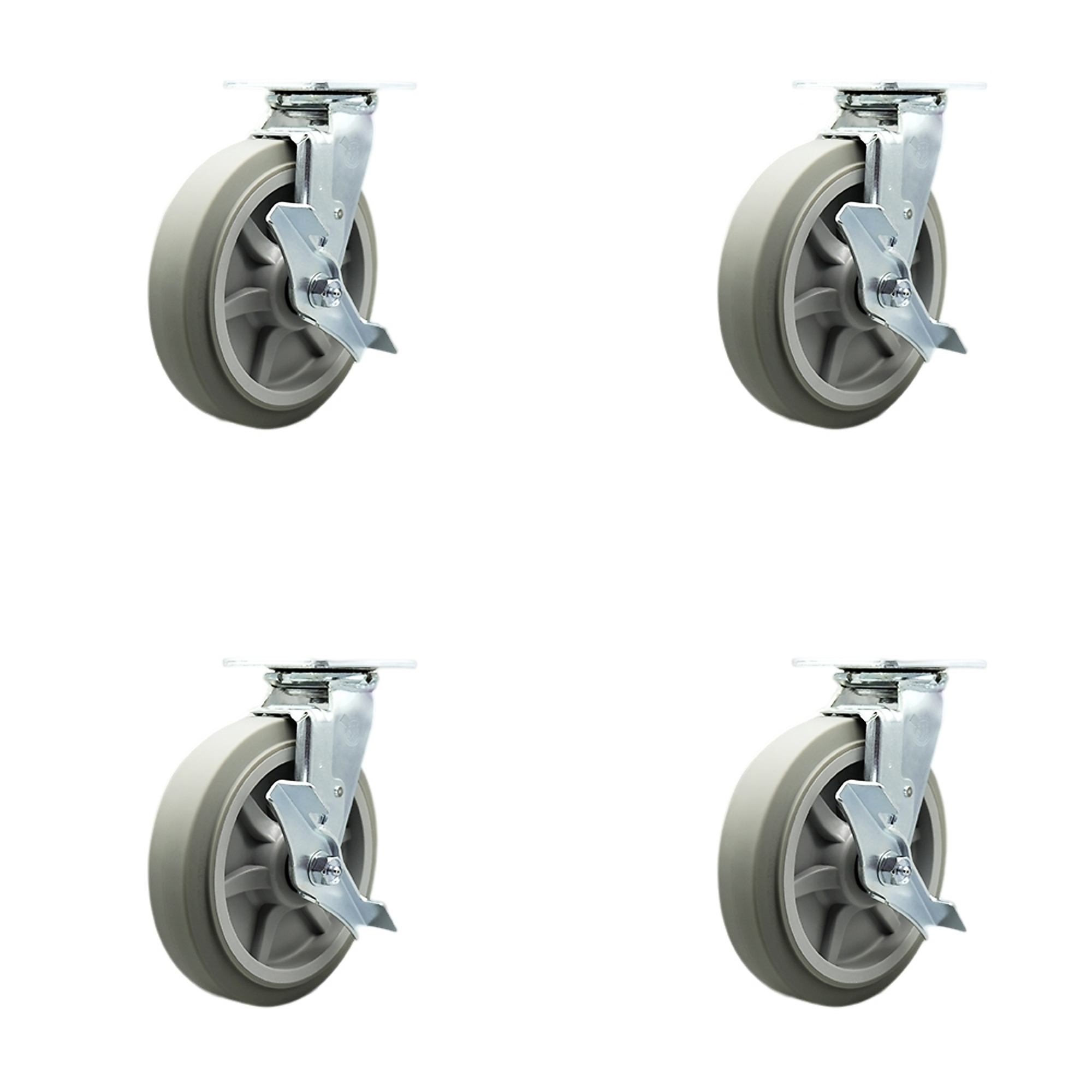 Service Caster, 8Inch x 2Inch Plate Casters, Wheel Diameter 8 in, Caster Type Swivel, Package (qty.) 4, Model SCC-SS30S820-TPRRF-TLB-4