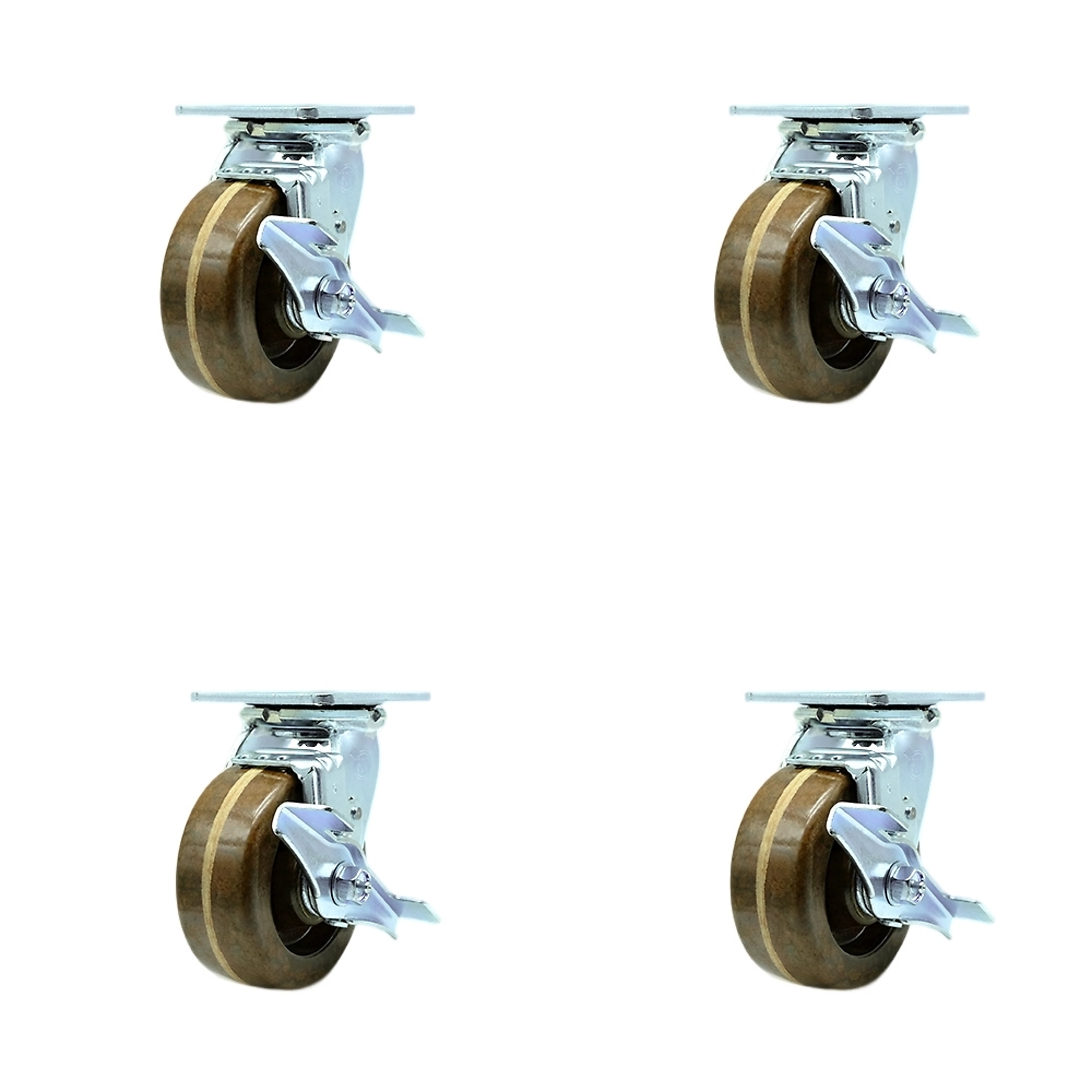 Service Caster, 5Inch x 2Inch Plate Casters, Wheel Diameter 5 in, Caster Type Swivel, Package (qty.) 4, Model SCC-30CS520-PHRHT-TLB-BSL-4